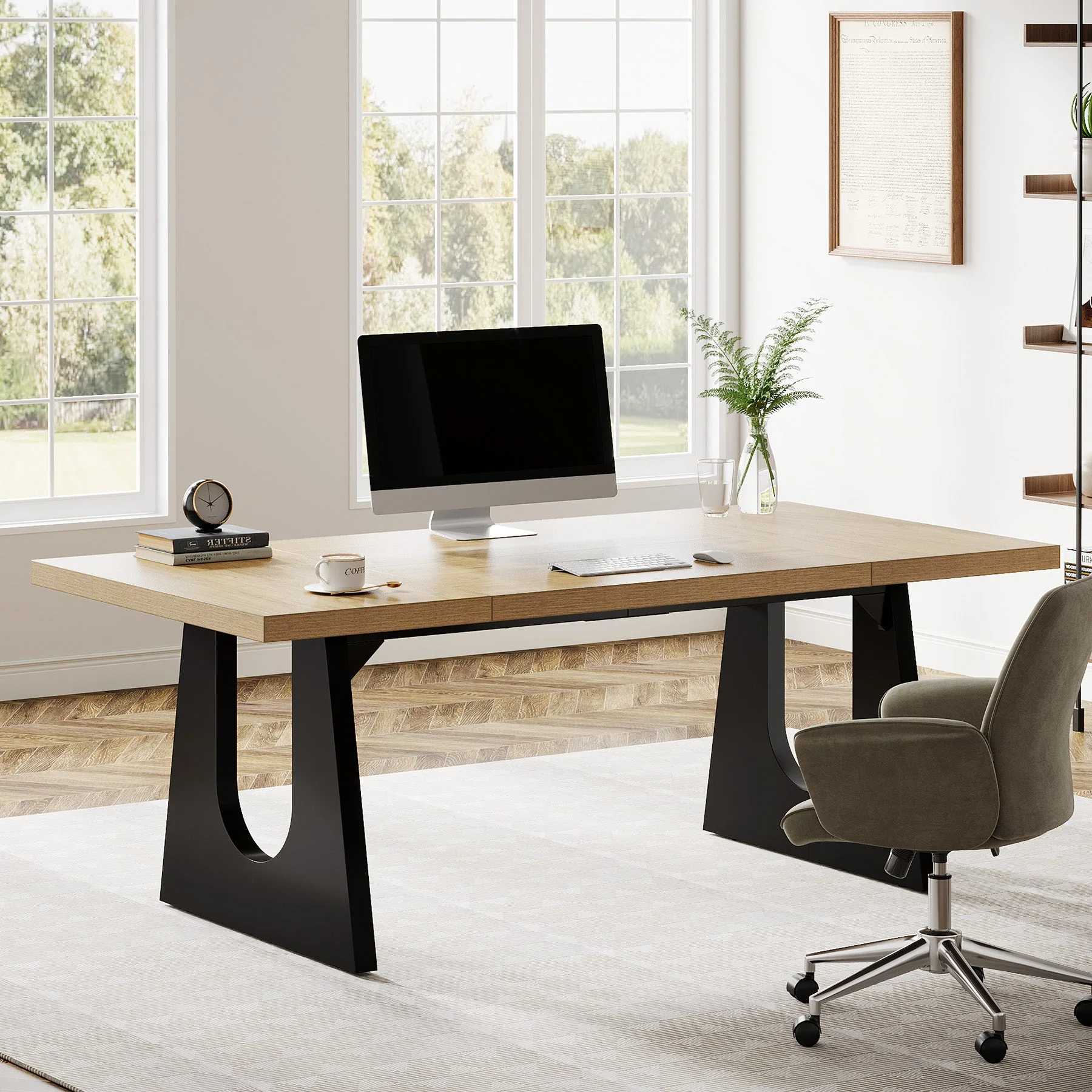 70.86" Executive Desk, Modern Computer Office Desk Workstation - Image 4