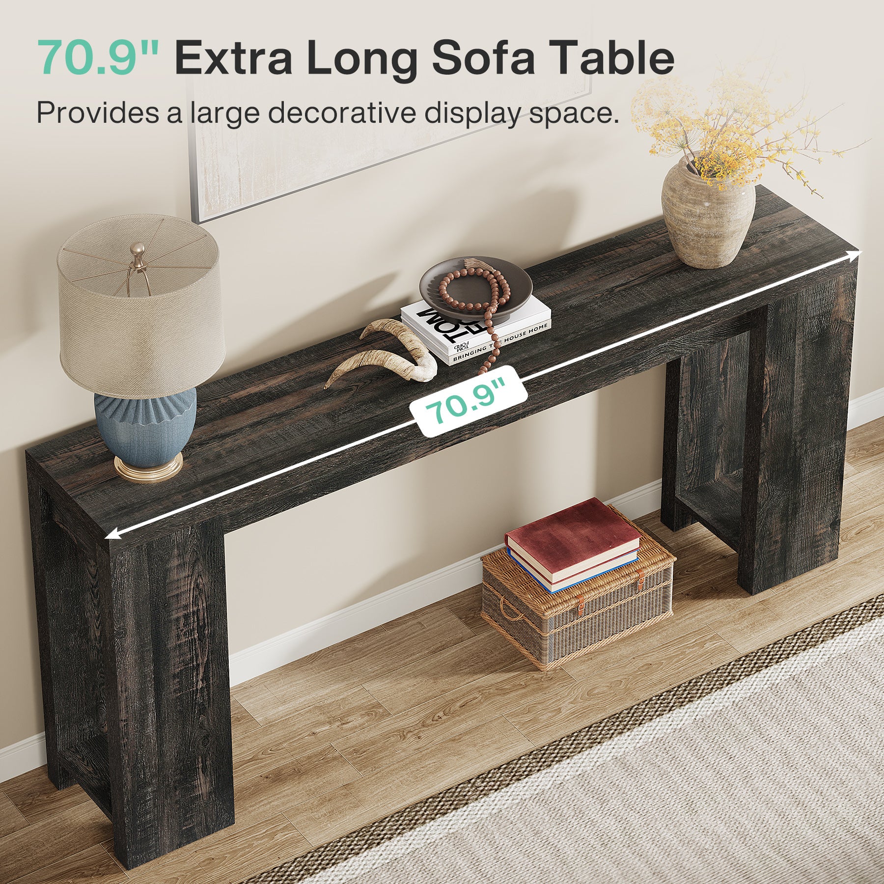 Tribesigns 70.9" Extra Long Console Table, Farmhouse Narrow Sofa Table for Entryway - Image 56