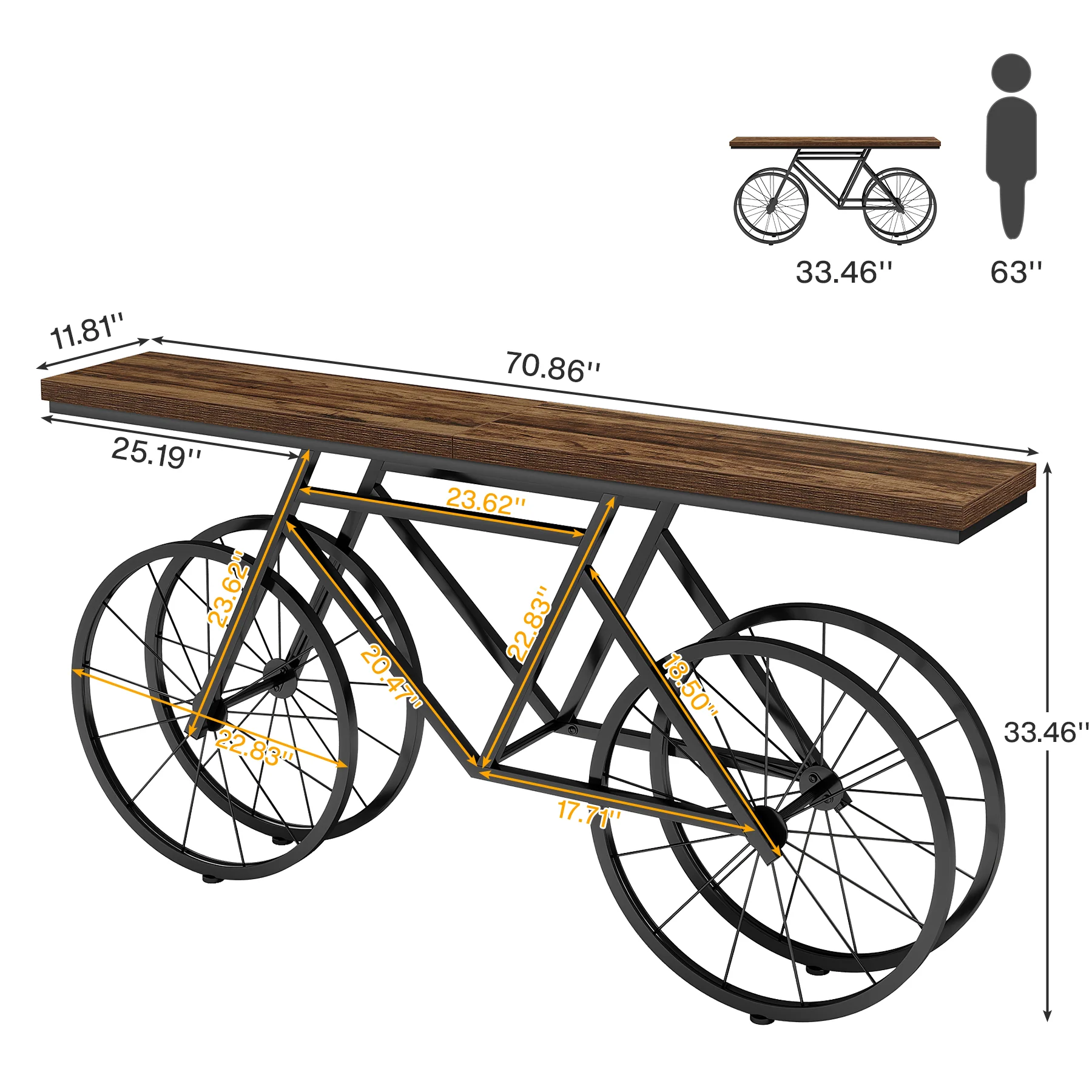 70.9" Bike Console Table, Extra Long Bicycle Tables - Image 2