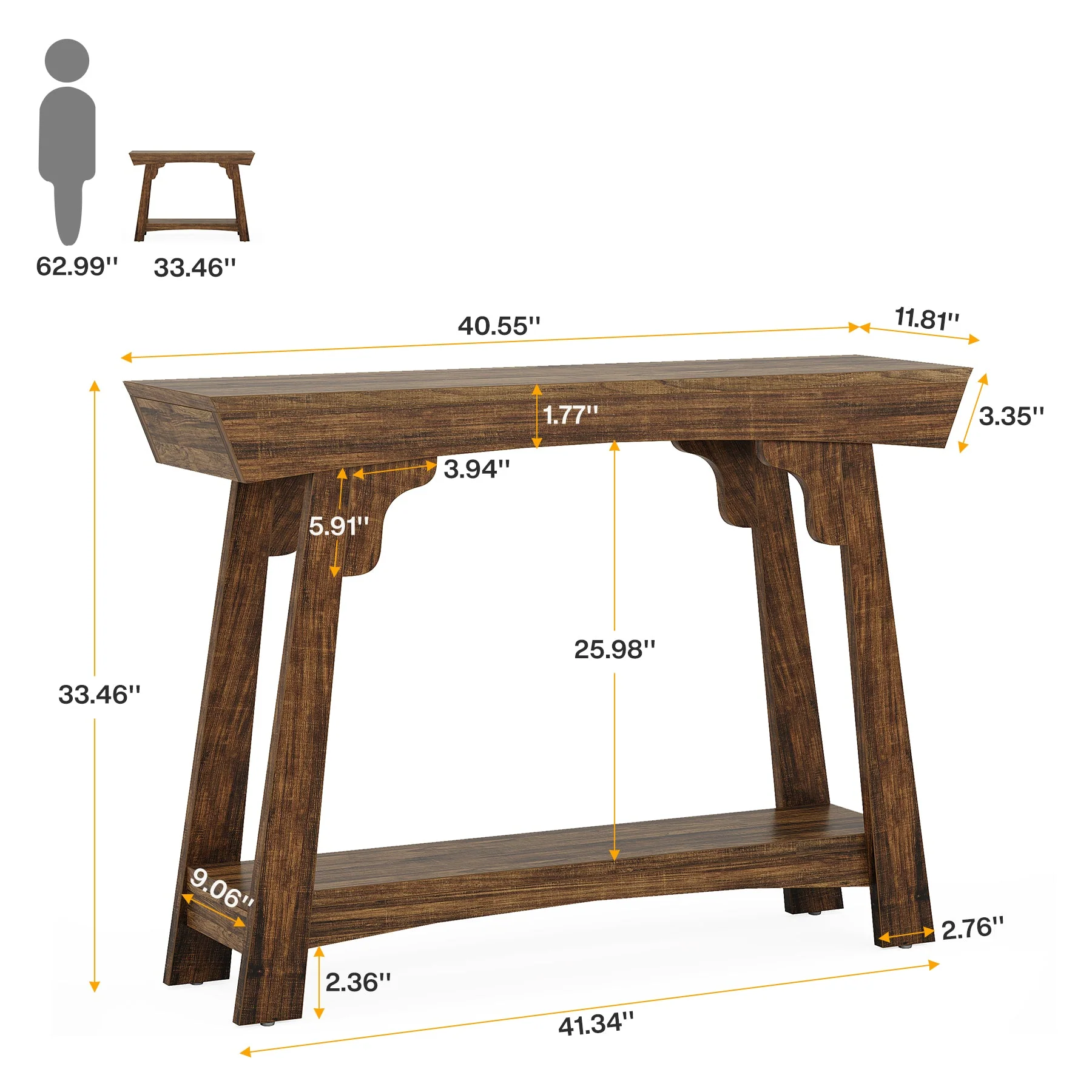 41" Console Table, Farmhouse 2-Tier Sofa Table Entryway Table with Storage Shelf - Image 2