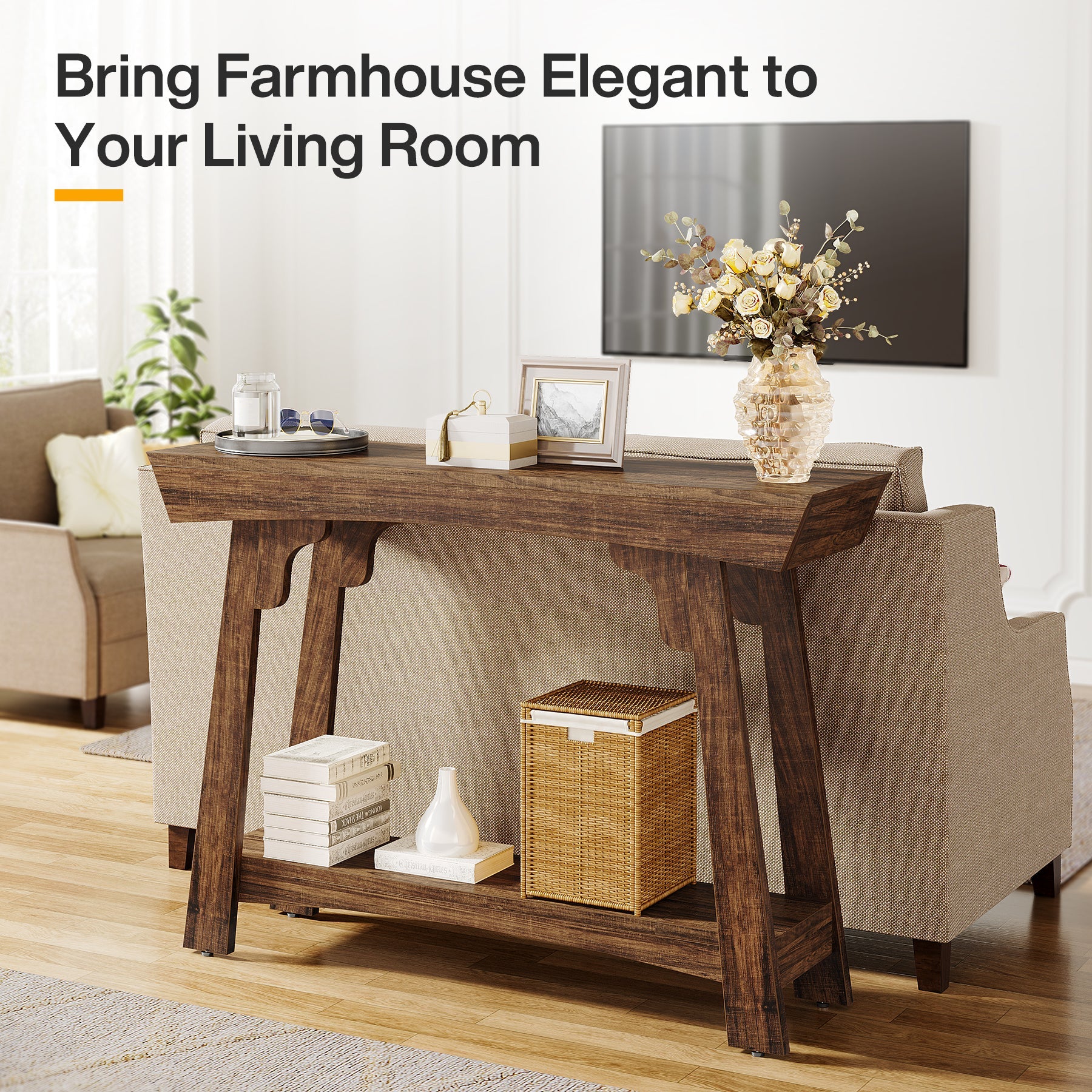 41" Console Table, Farmhouse 2-Tier Sofa Table Entryway Table with Storage Shelf - Image 3