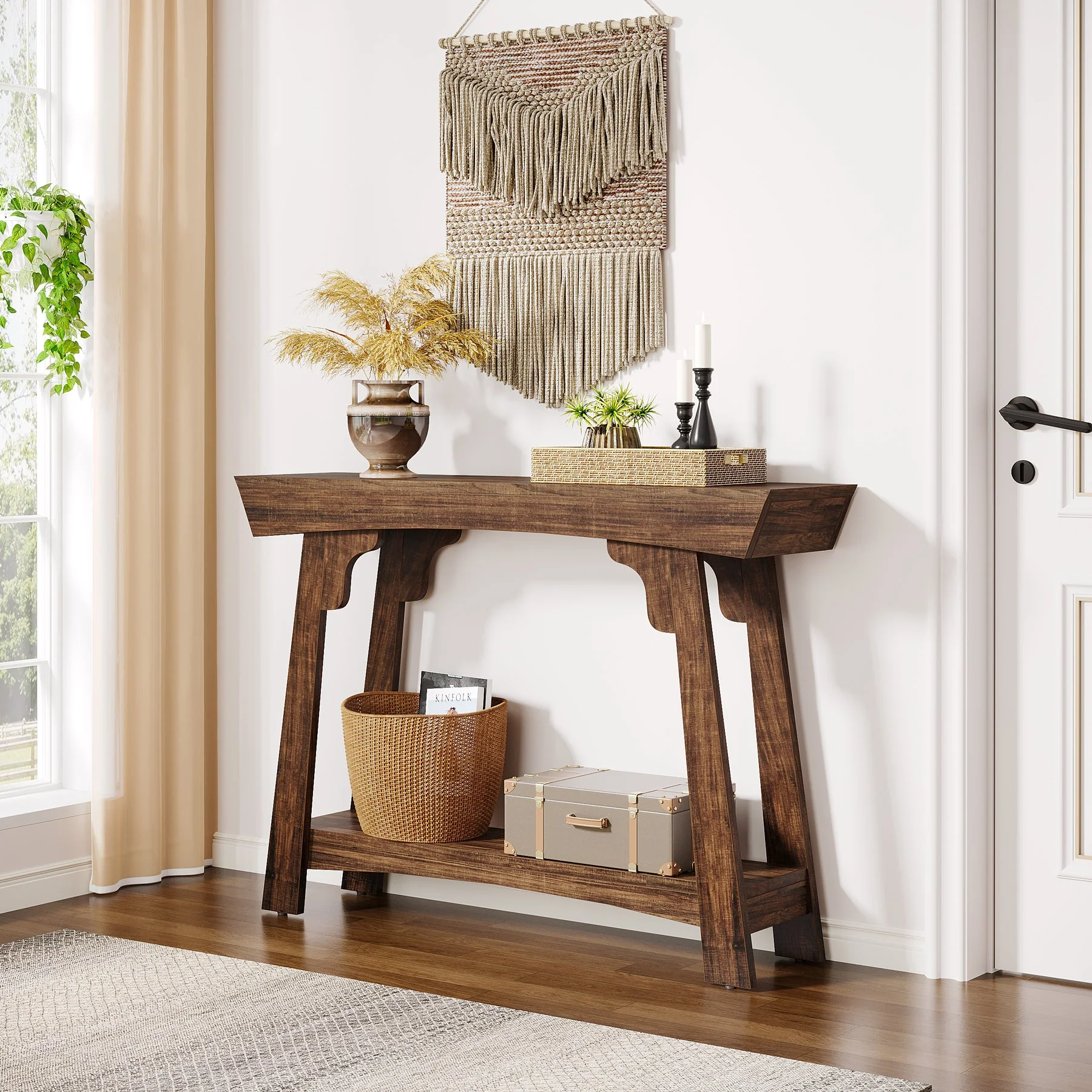 41" Console Table, Farmhouse 2-Tier Sofa Table Entryway Table with Storage Shelf - Image 4