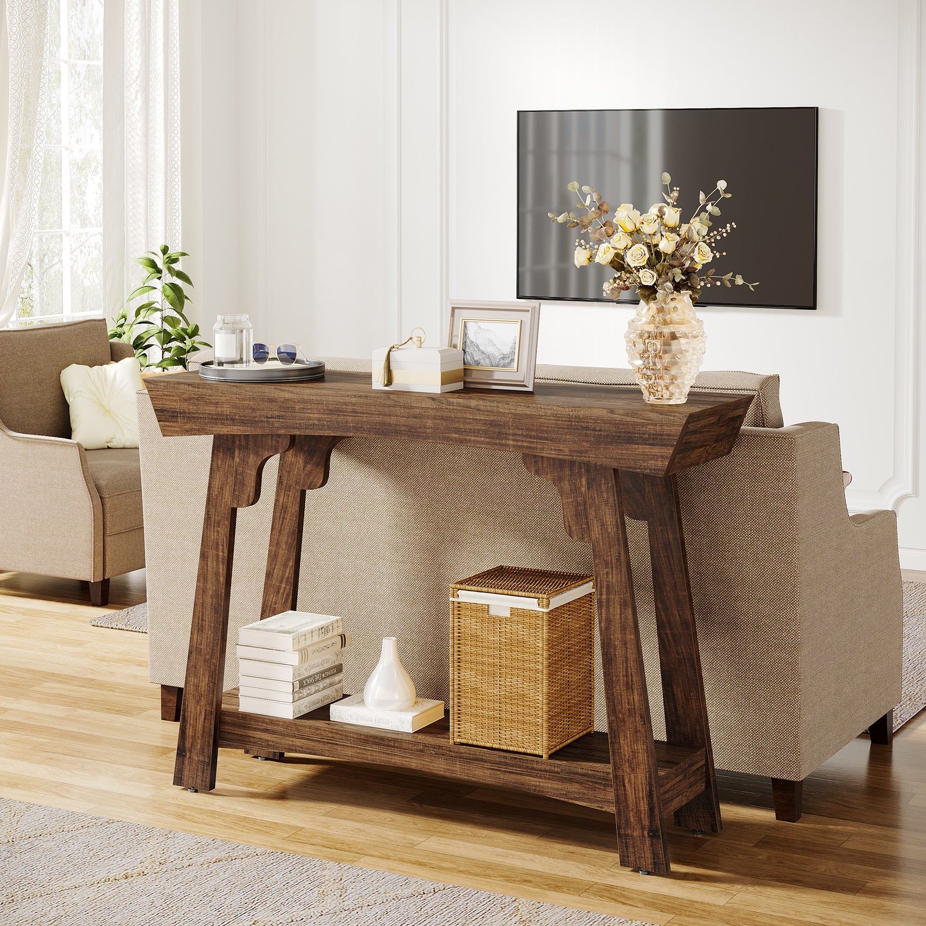 41" Console Table, Farmhouse 2-Tier Sofa Table Entryway Table with Storage Shelf - Image 5