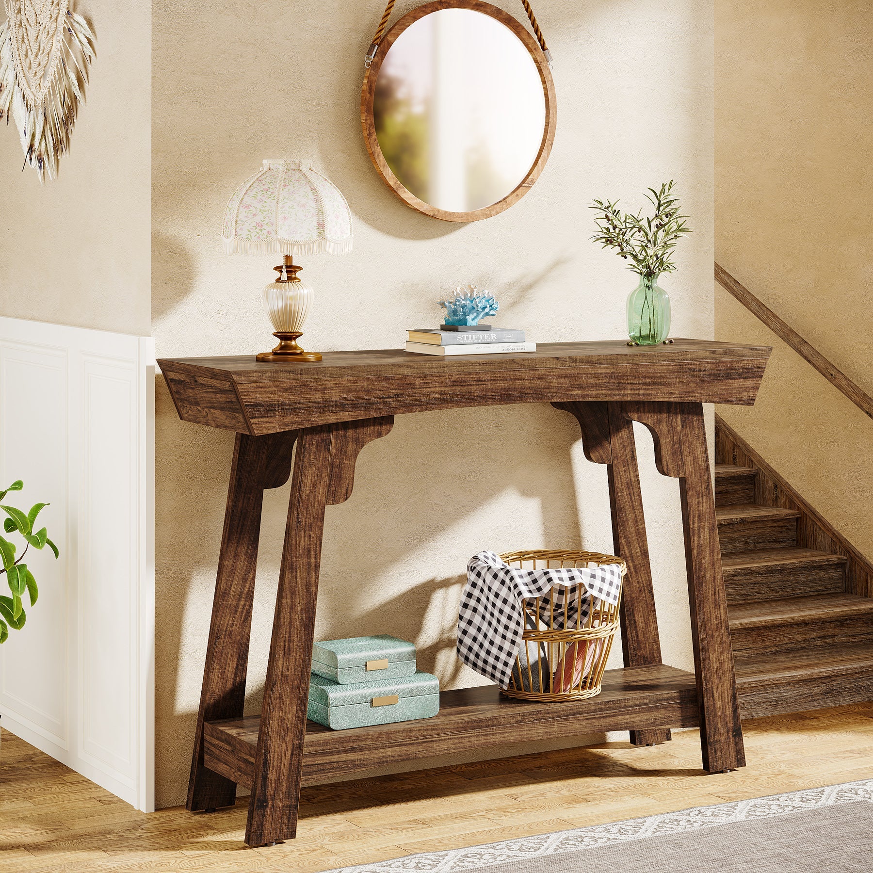 41" Console Table, Farmhouse 2-Tier Sofa Table Entryway Table with Storage Shelf - Image 6