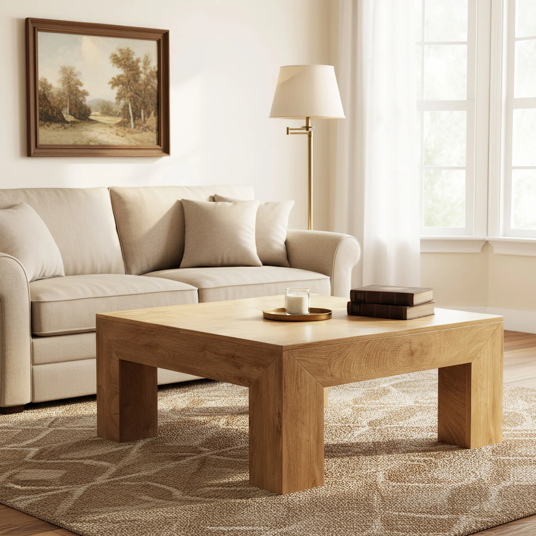 39-Inch Square Rustic Coffee Table, Small Cocktail Table for Living Room - Image 11