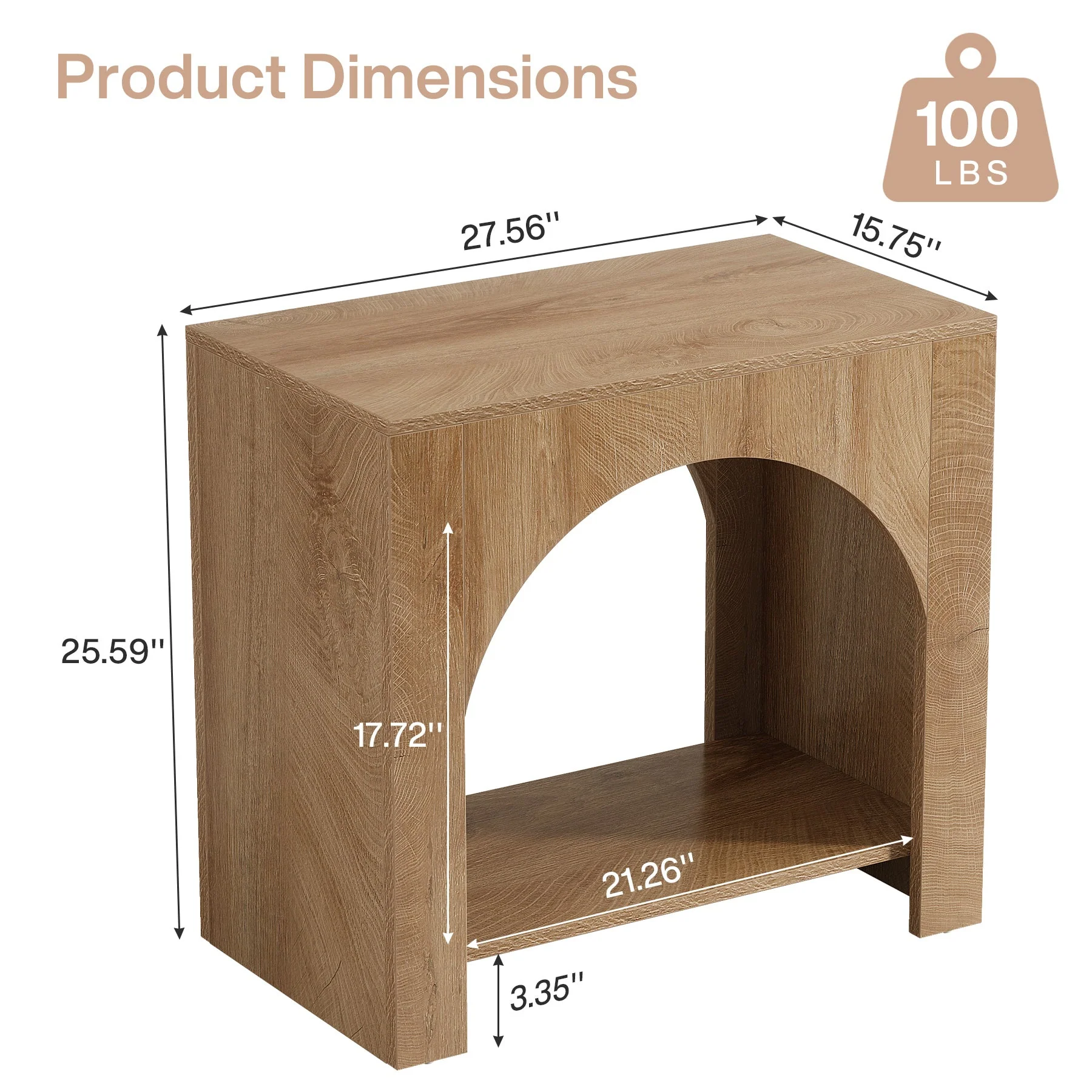 27" Nightstand, Farmhouse Bedside Table with Storage - Image 2