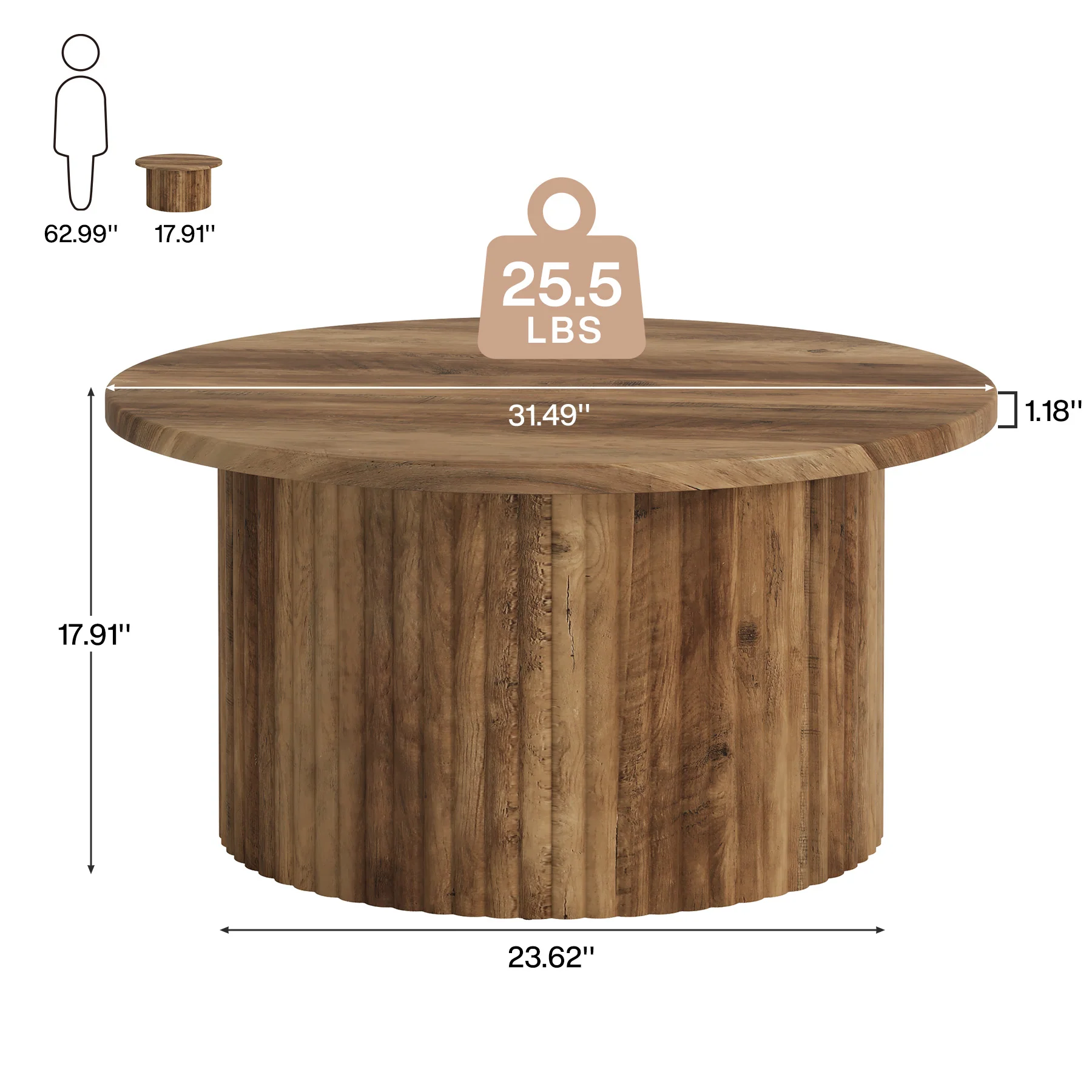 31.5" Coffee Table, Farmhouse Circle Center Table Sofa Side Table - Image 2