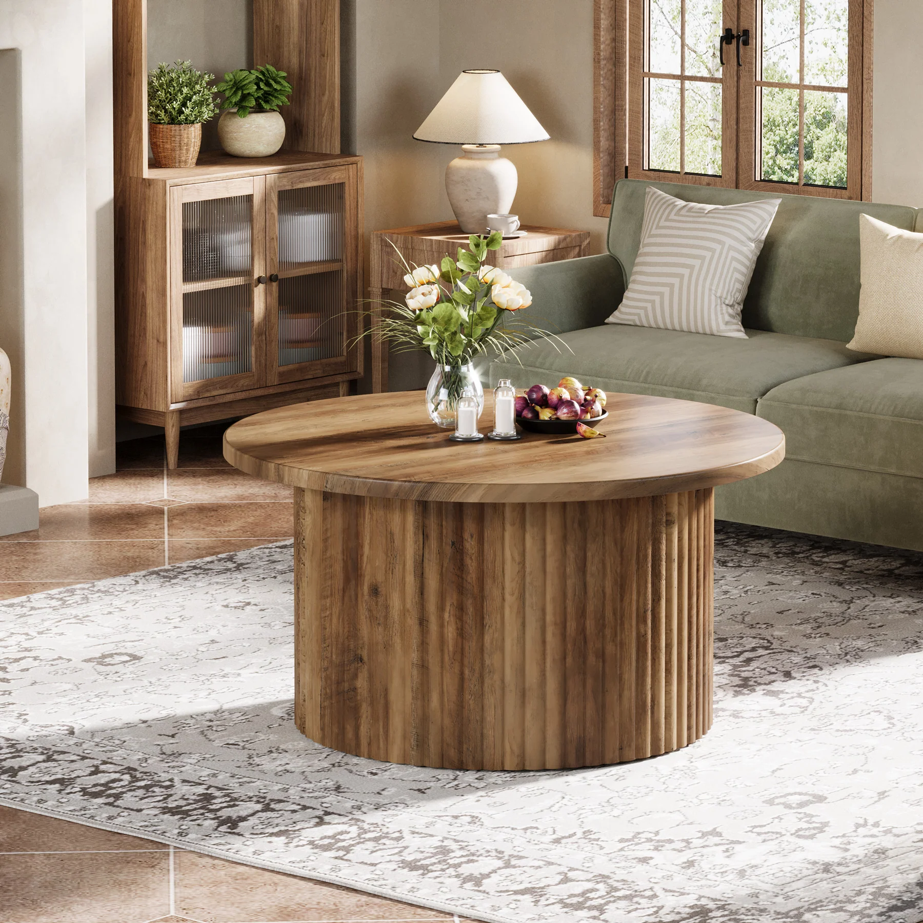 31.5" Coffee Table, Farmhouse Circle Center Table Sofa Side Table - Image 3