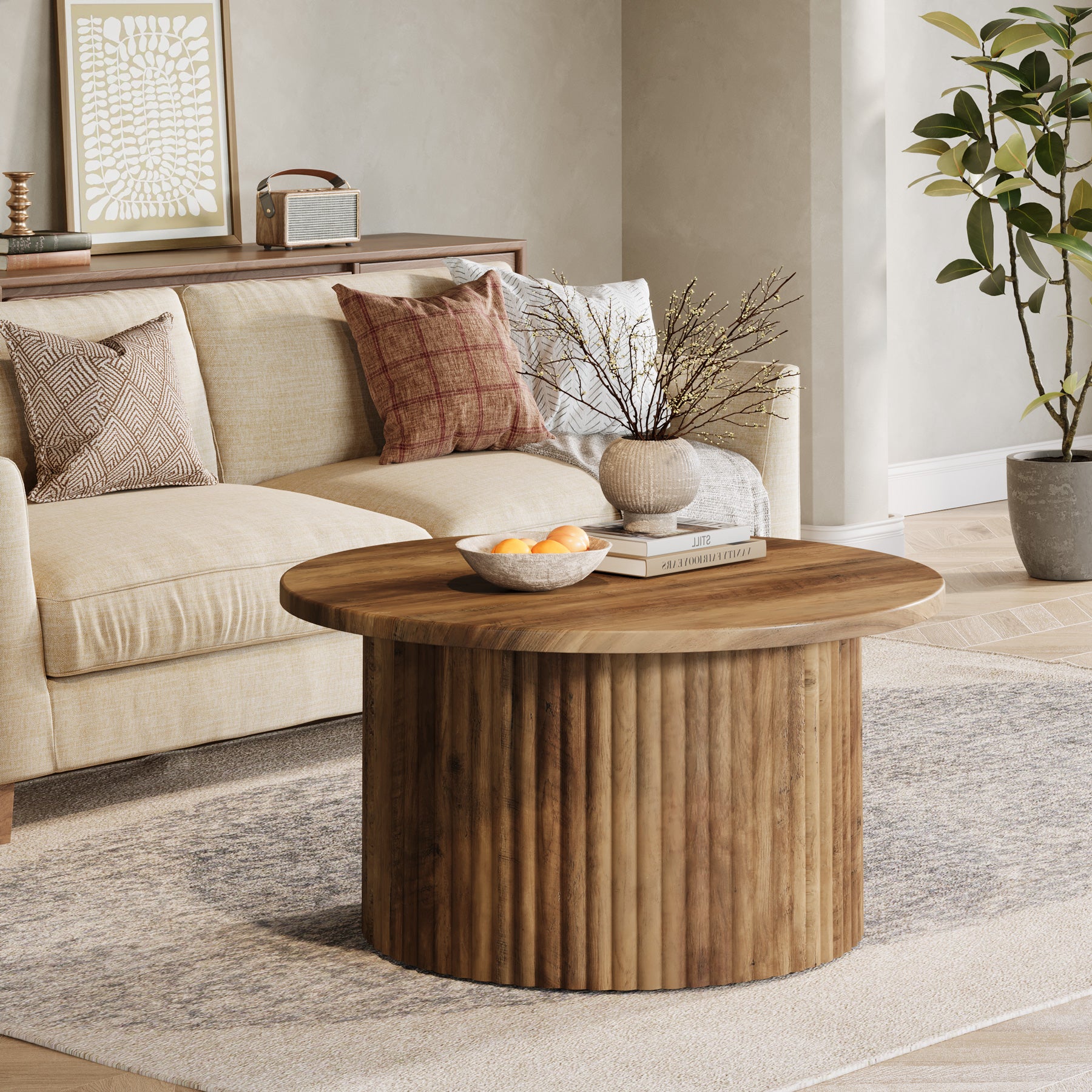 31.5" Coffee Table, Farmhouse Circle Center Table Sofa Side Table - Image 4