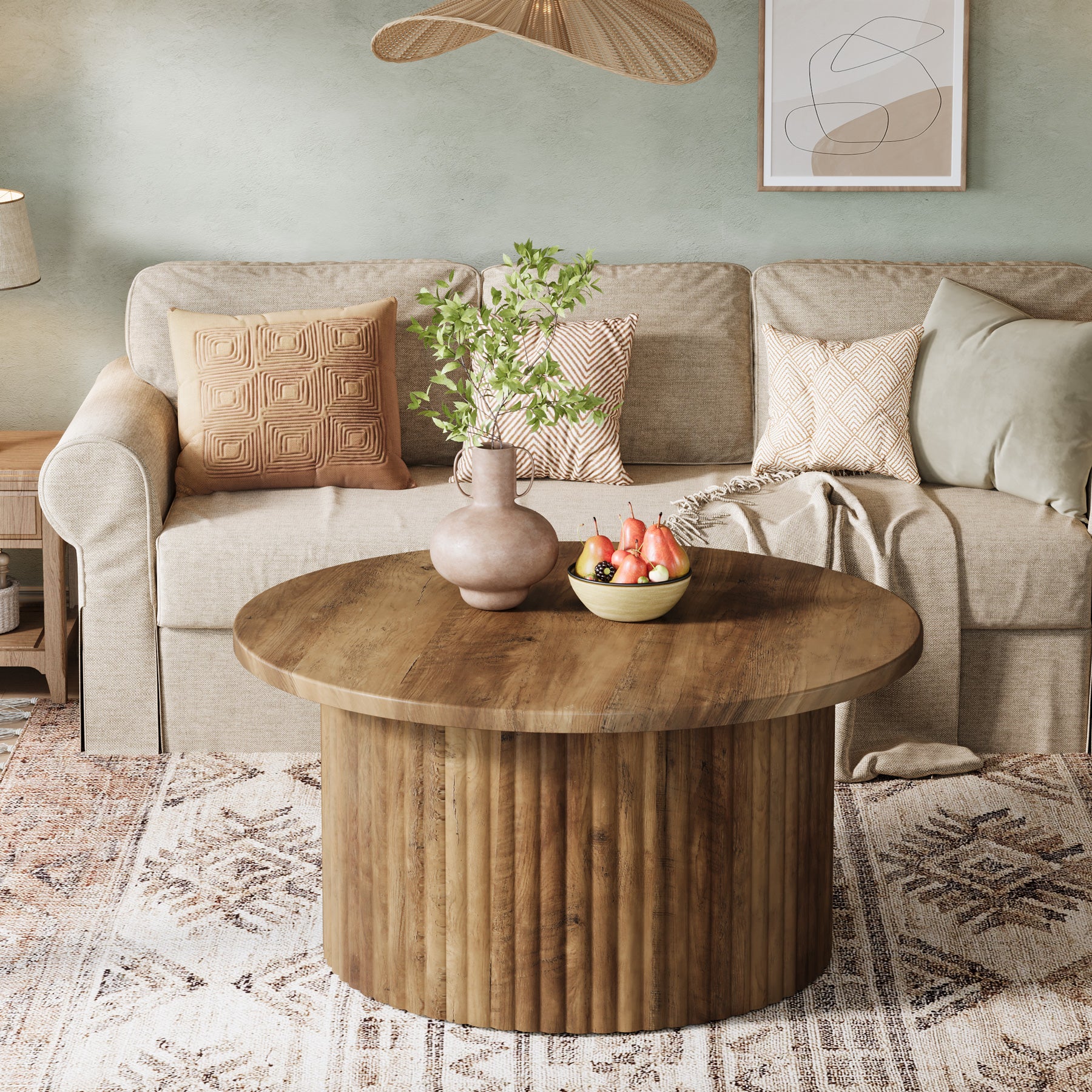 31.5" Coffee Table, Farmhouse Circle Center Table Sofa Side Table - Image 5