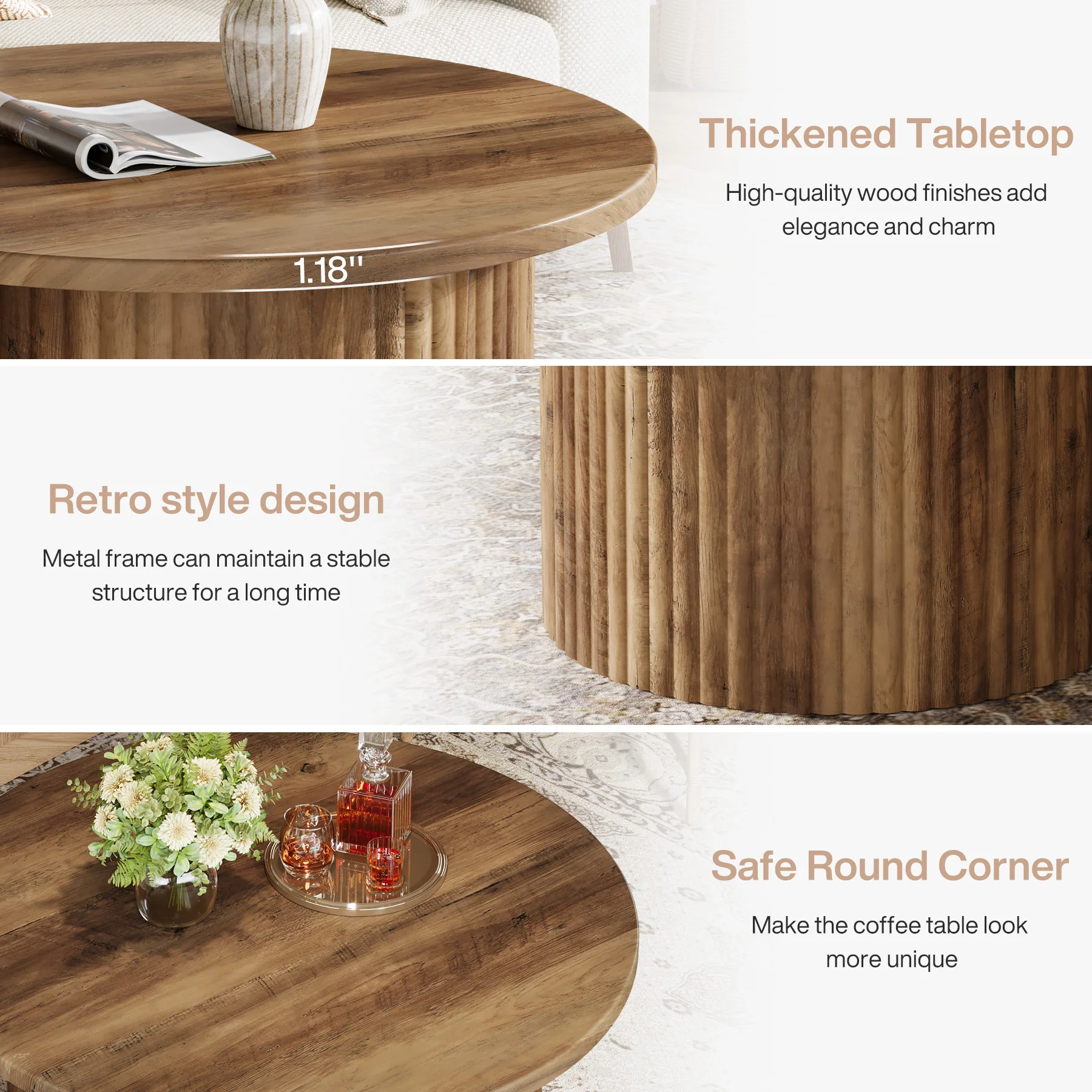 31.5" Coffee Table, Farmhouse Circle Center Table Sofa Side Table - Image 7