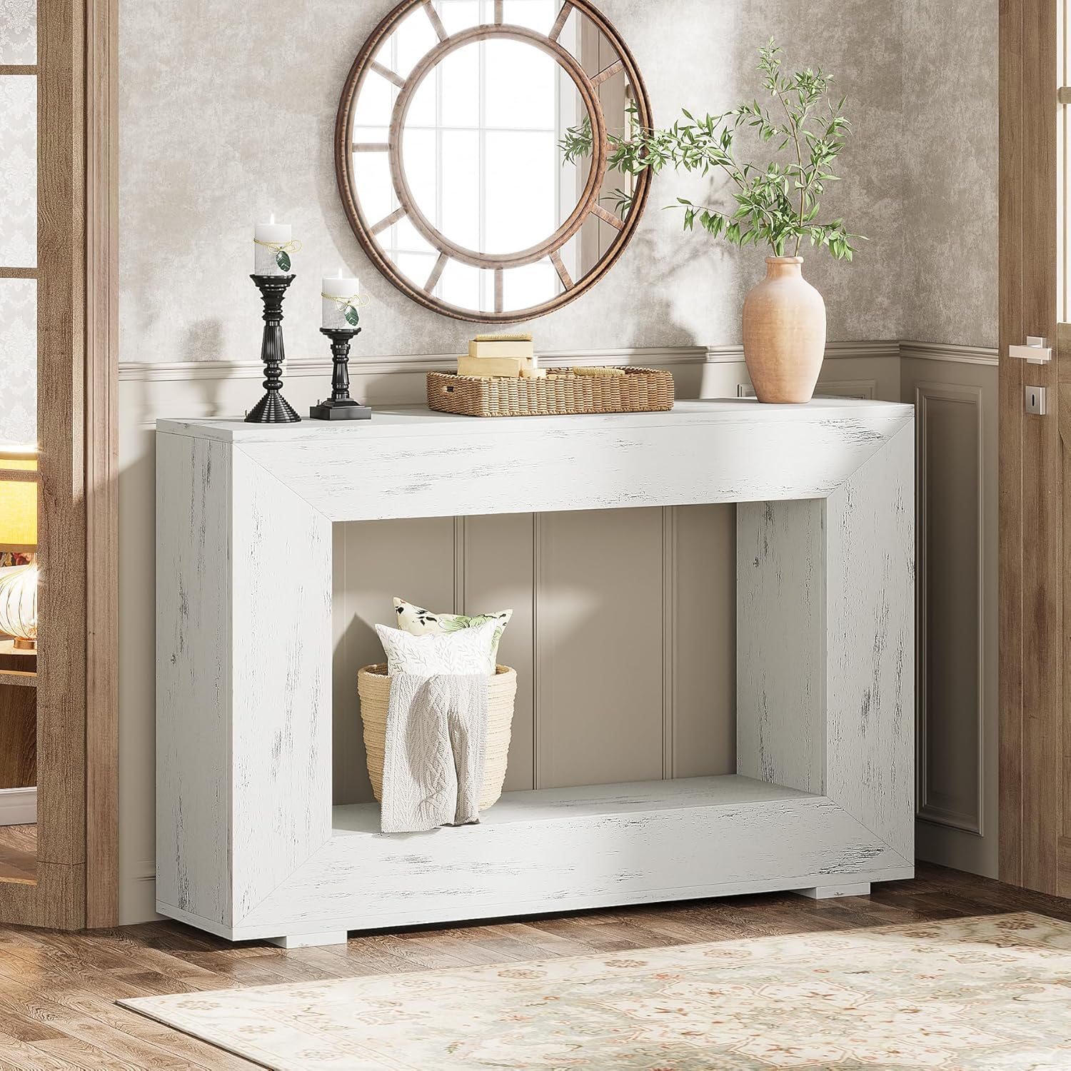 Farmhouse Console Table, 47" Rustic Wood Entryway Sofa Table with Storage - Image 11