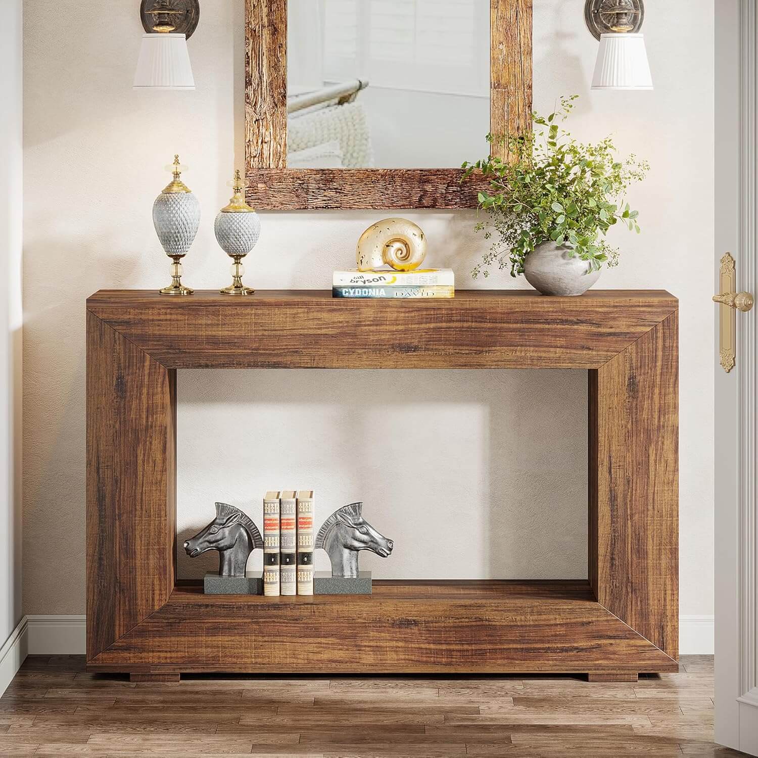 Farmhouse Console Table, 47" Rustic Wood Entryway Sofa Table with Storage - Image 3
