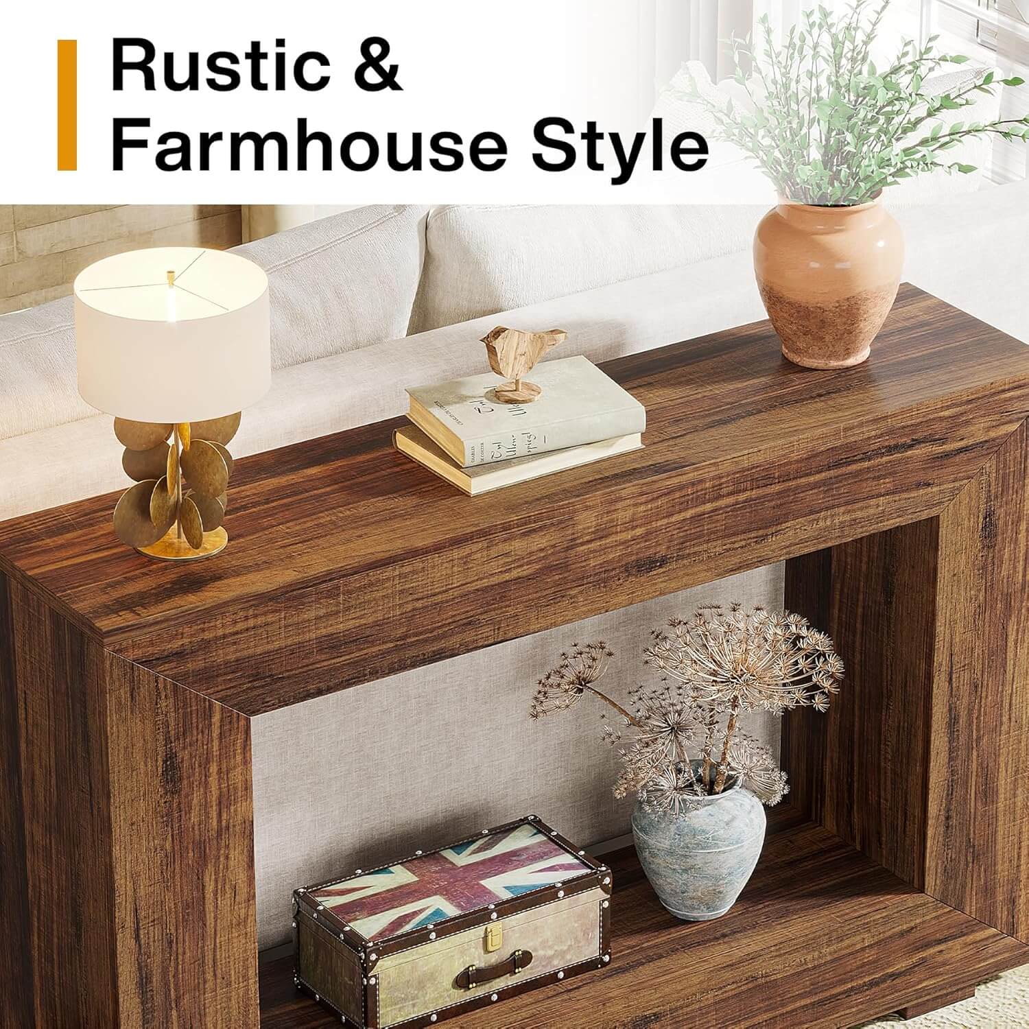 Farmhouse Console Table, 47" Rustic Wood Entryway Sofa Table with Storage - Image 6