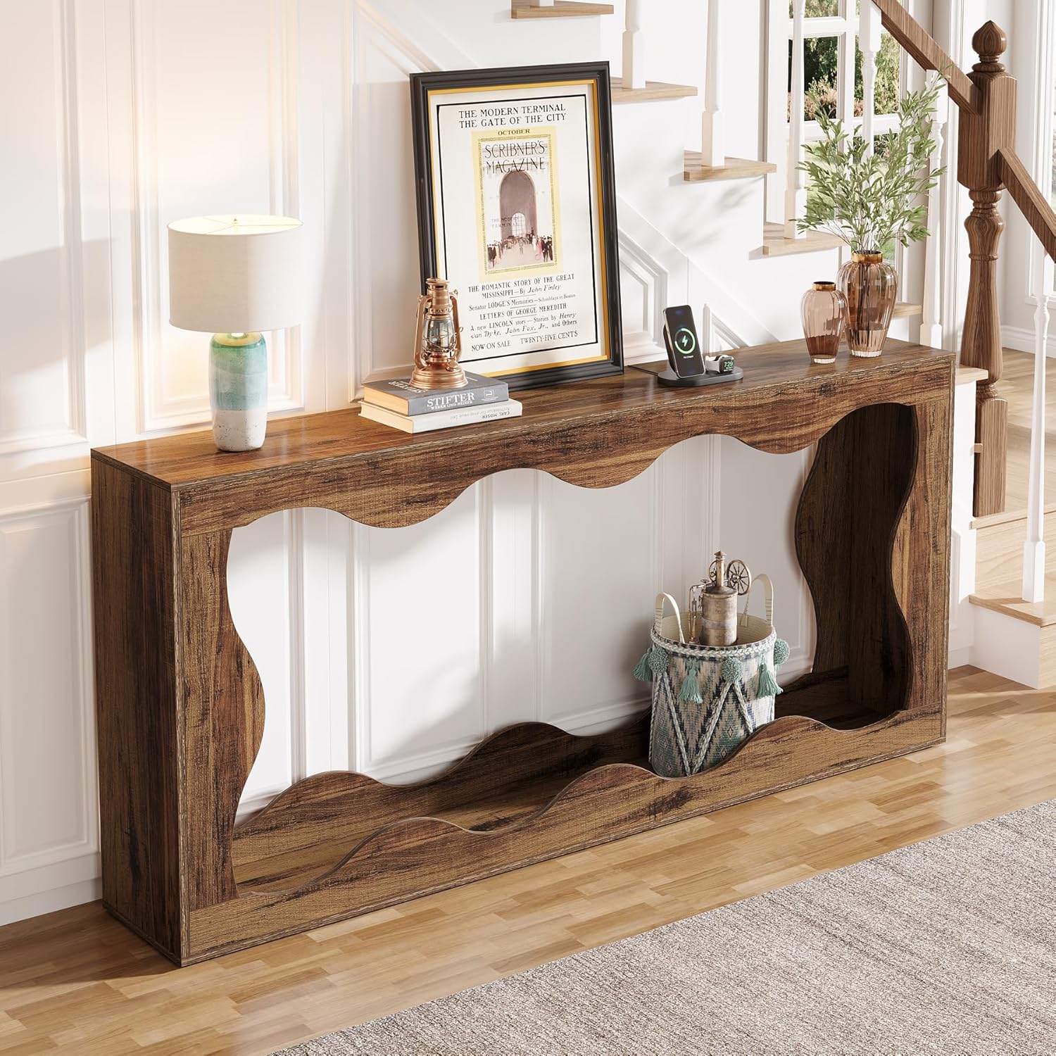 63" Console Table, Farmhouse Entryway Table Couch Table Behind Sofa - Image 6