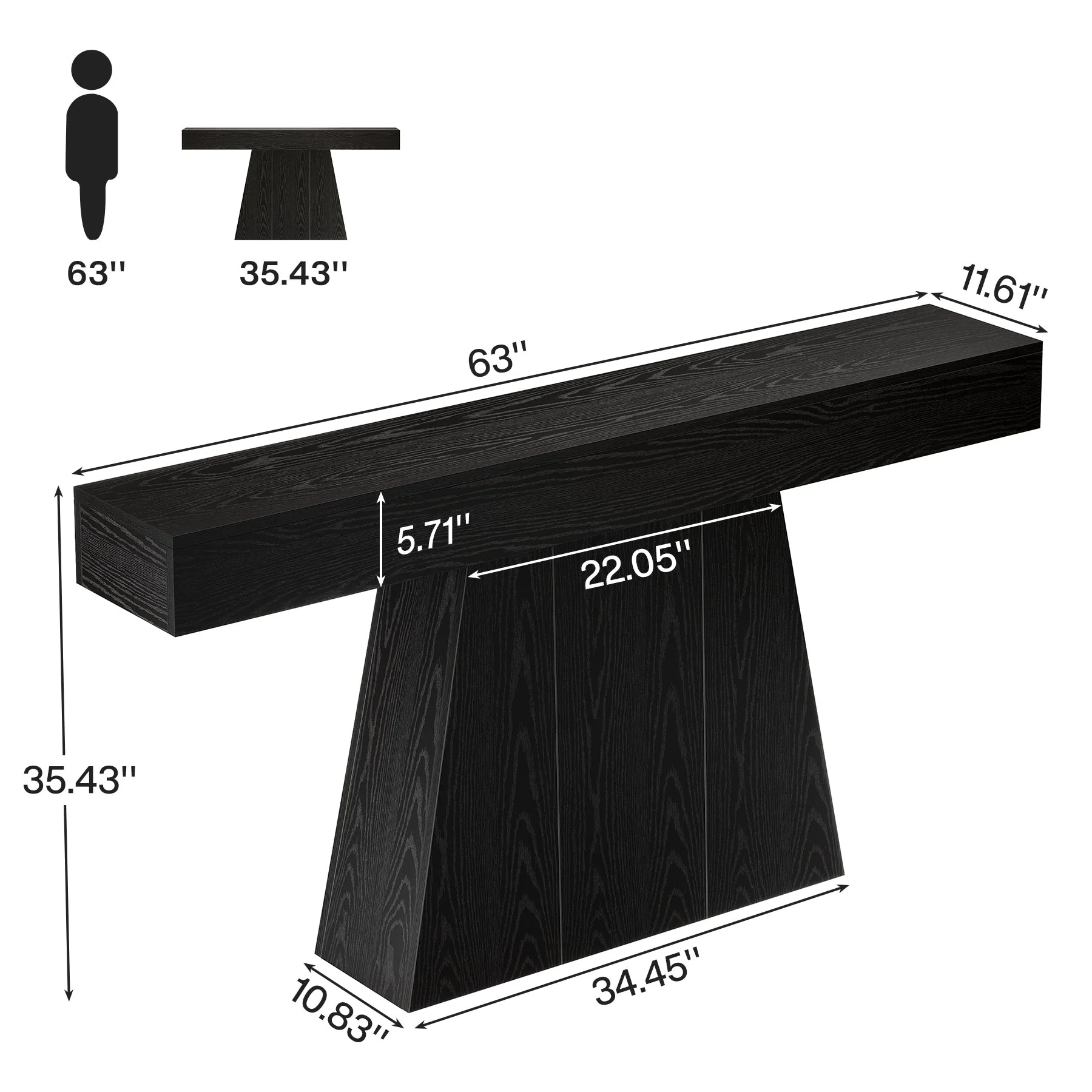 63" Console Table, Farmhouse Entryway Table Sofa Table with Trapezoidal Base - Image 2