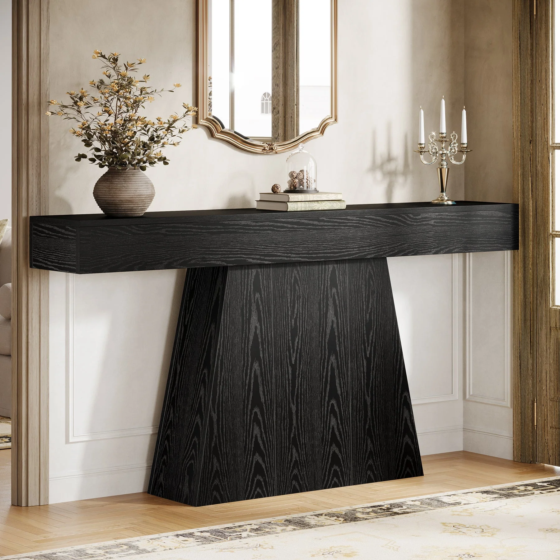 63" Console Table, Farmhouse Entryway Table Sofa Table with Trapezoidal Base - Image 3
