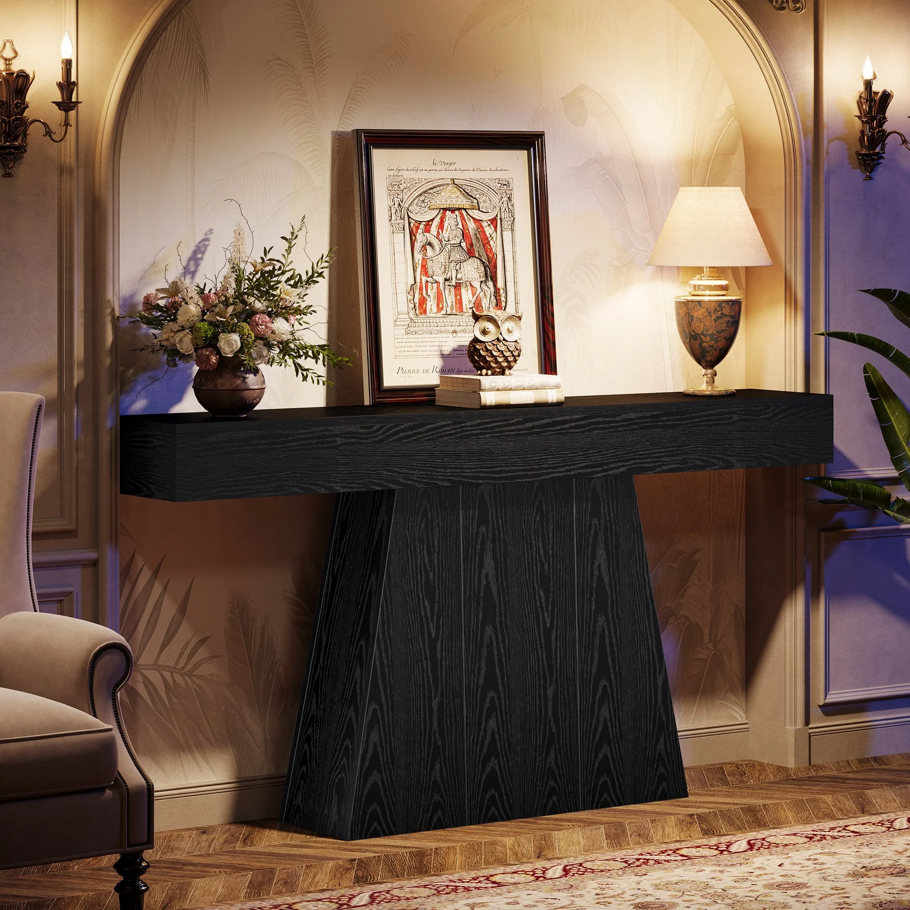 63" Console Table, Farmhouse Entryway Table Sofa Table with Trapezoidal Base - Image 4