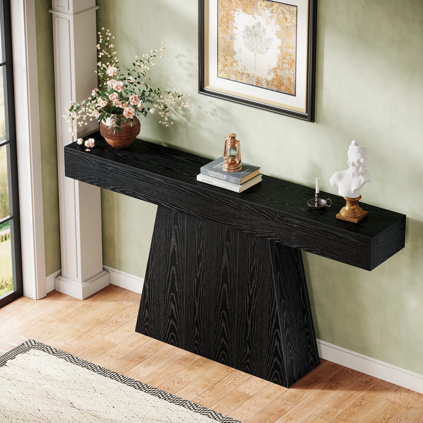 63" Console Table, Farmhouse Entryway Table Sofa Table with Trapezoidal Base - Image 5
