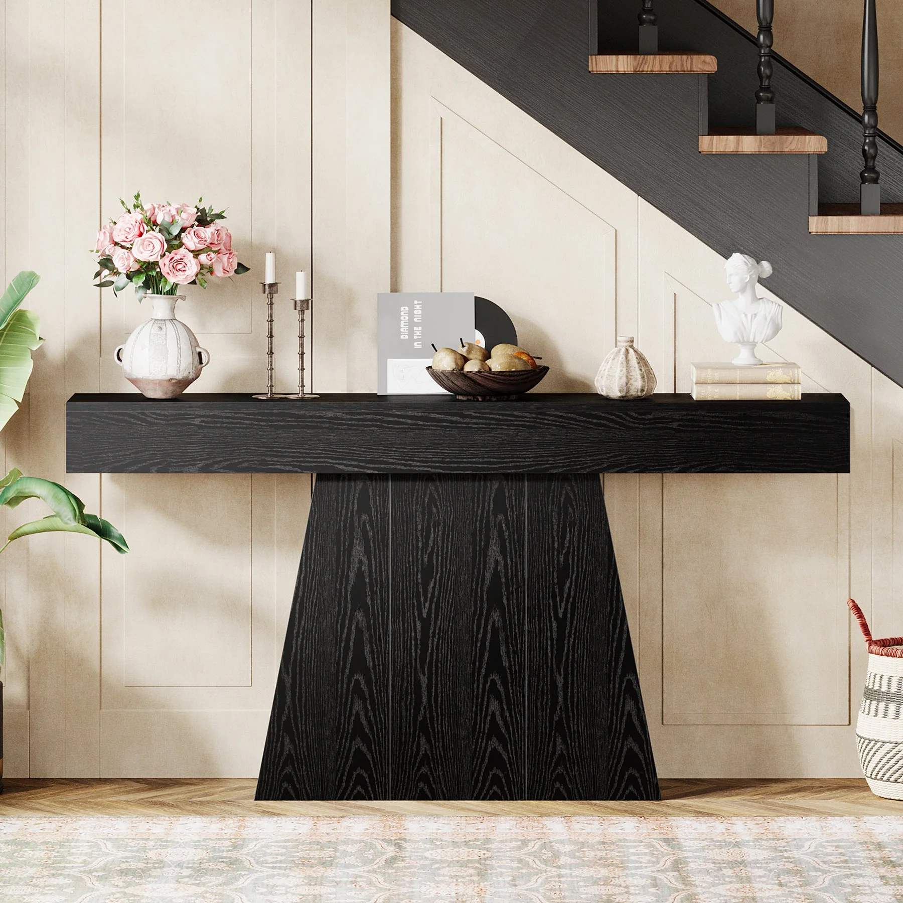 63" Console Table, Farmhouse Entryway Table Sofa Table with Trapezoidal Base - Image 6