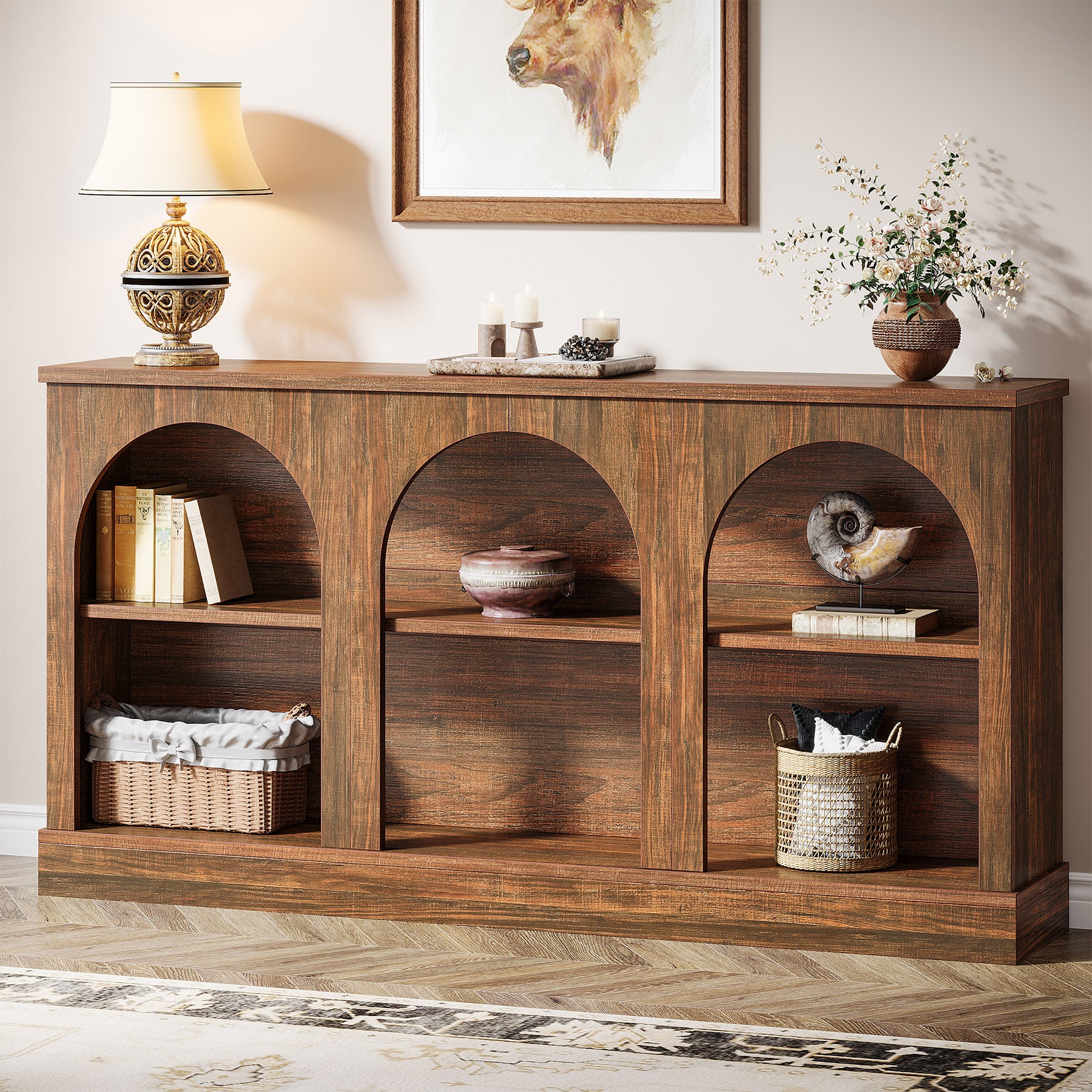 63" Console Table, Farmhouse Entryway Table with 3 Tier Storage - Image 11