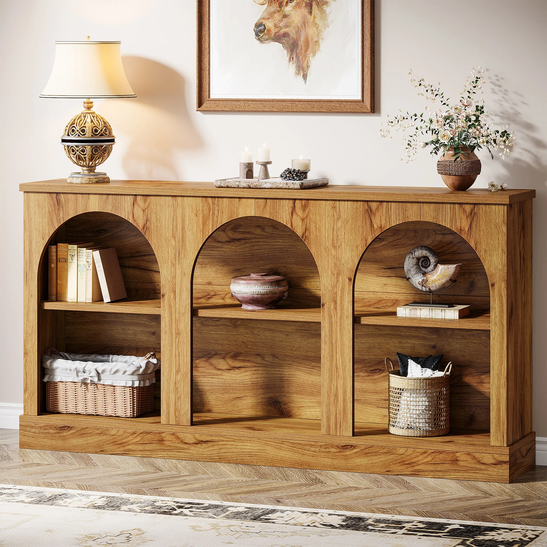 63" Console Table, Farmhouse Entryway Table with 3 Tier Storage - Image 13