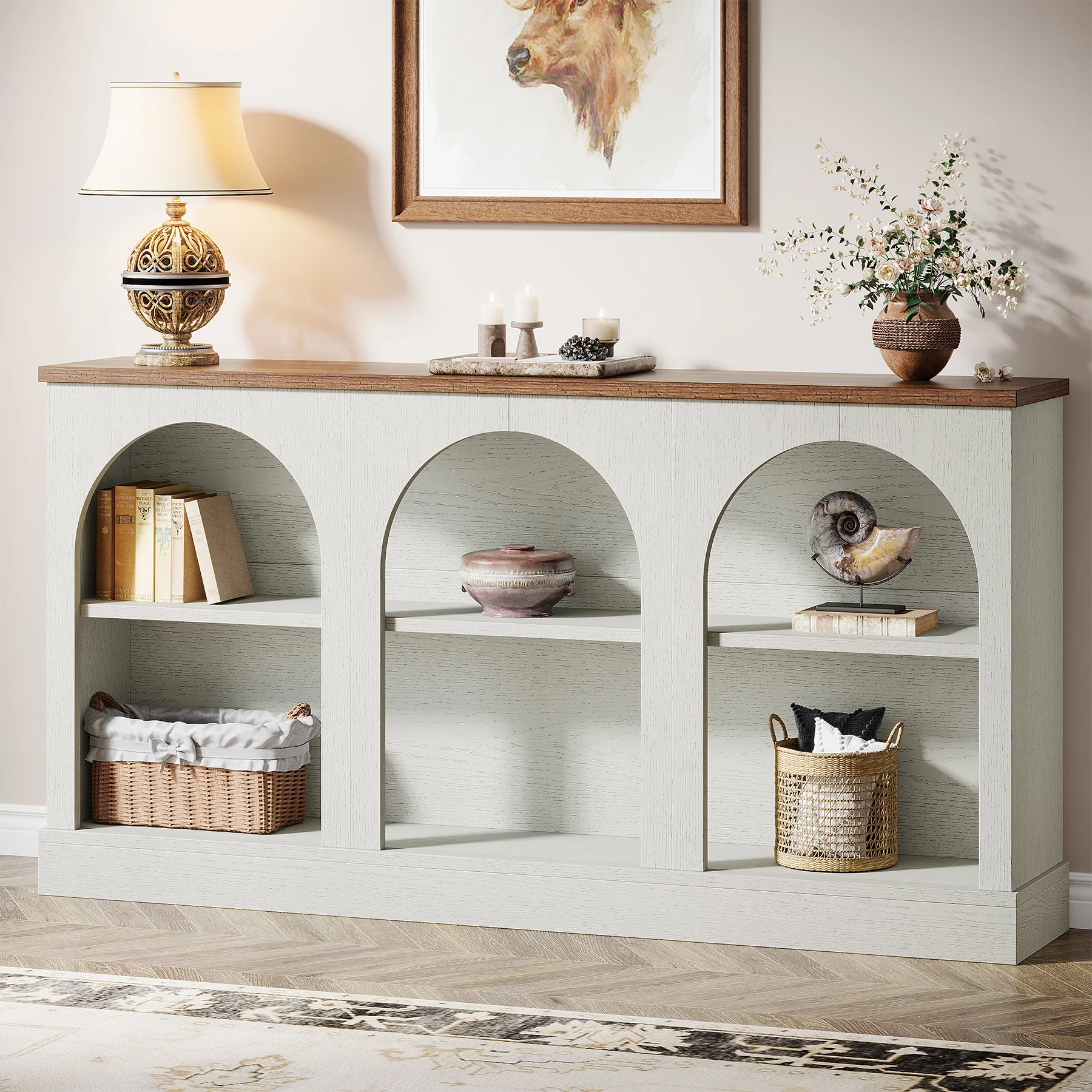 63" Console Table, Farmhouse Entryway Table with 3 Tier Storage - Image 15