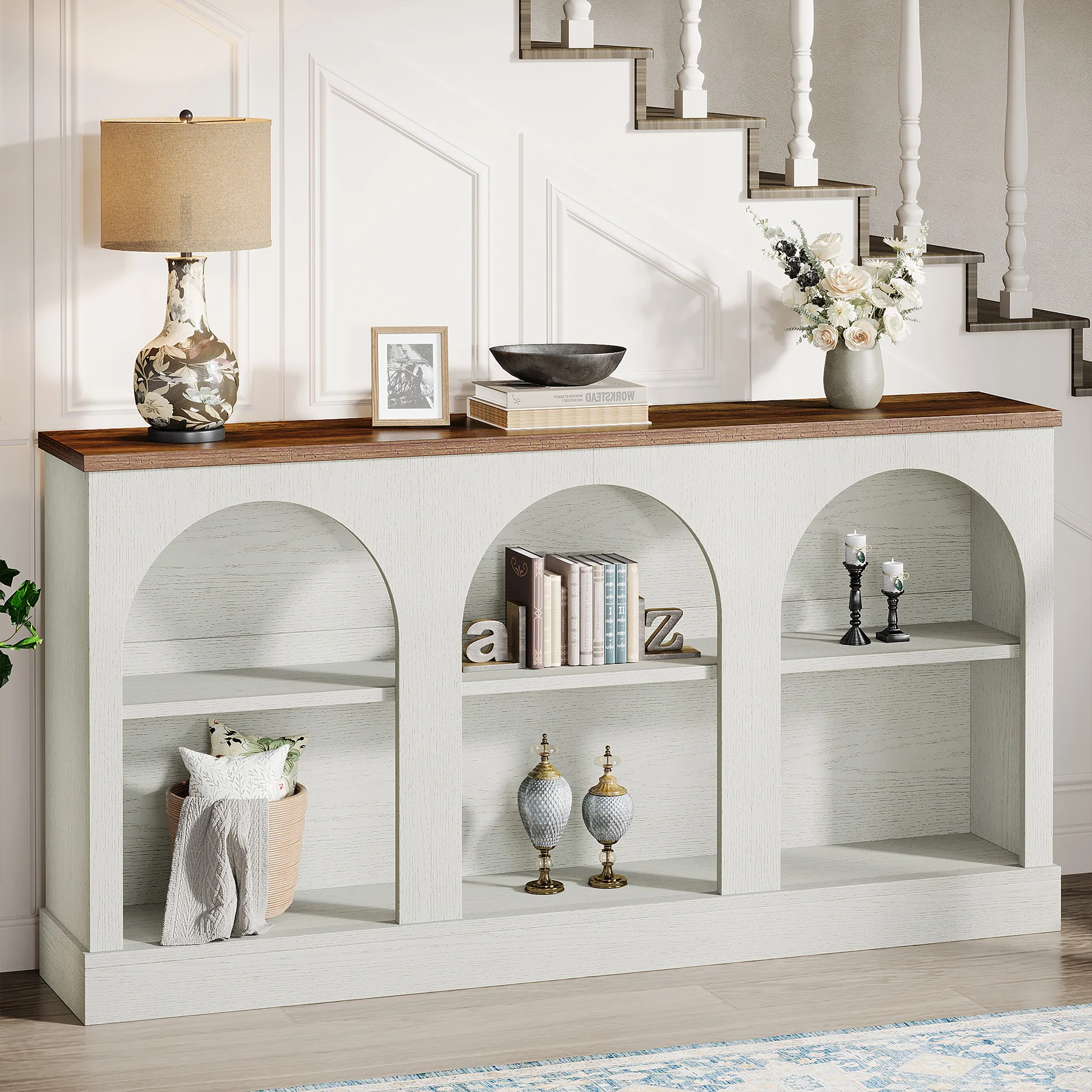 63" Console Table, Farmhouse Entryway Table with 3 Tier Storage - Image 16