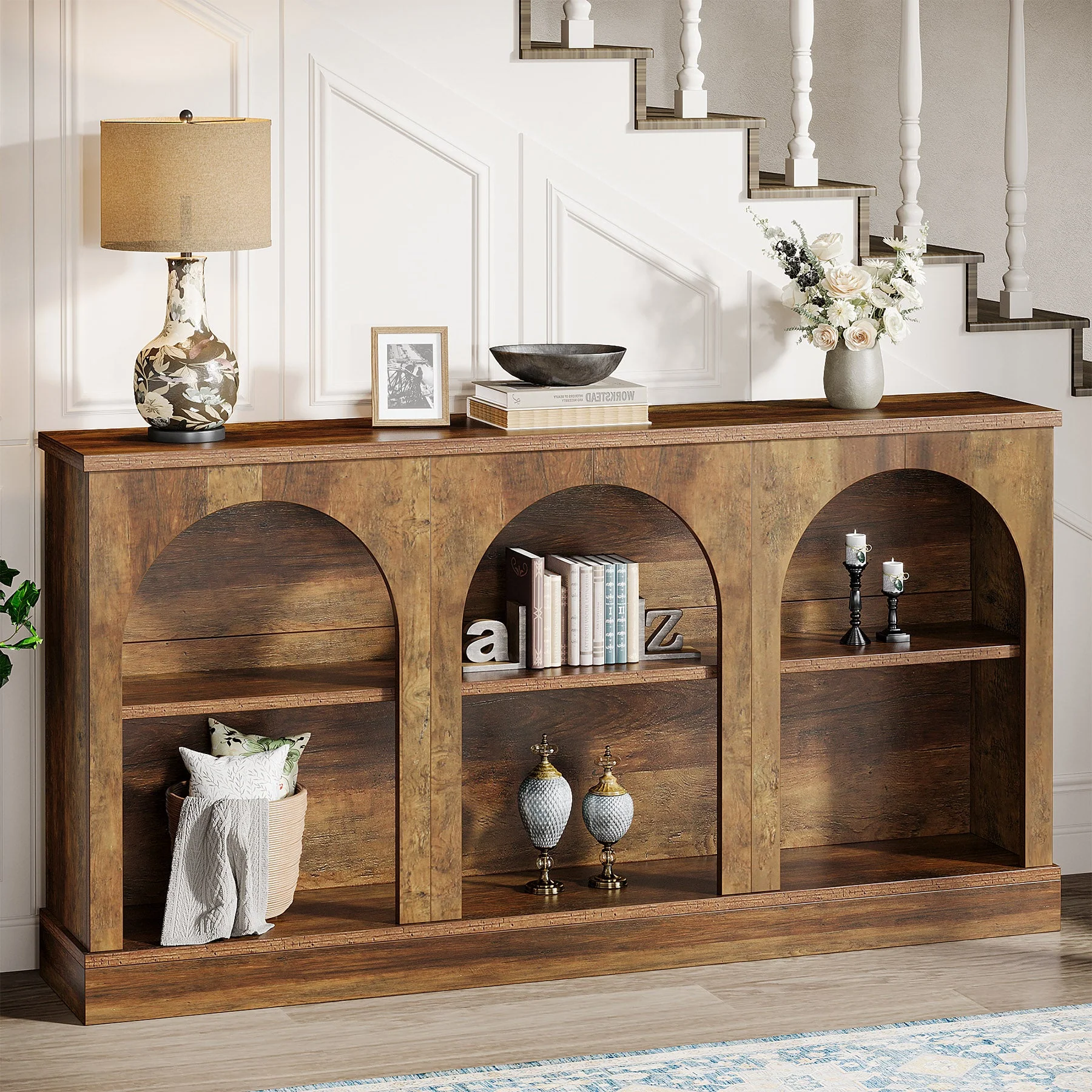 63" Console Table, Farmhouse Entryway Table with 3 Tier Storage - Image 3