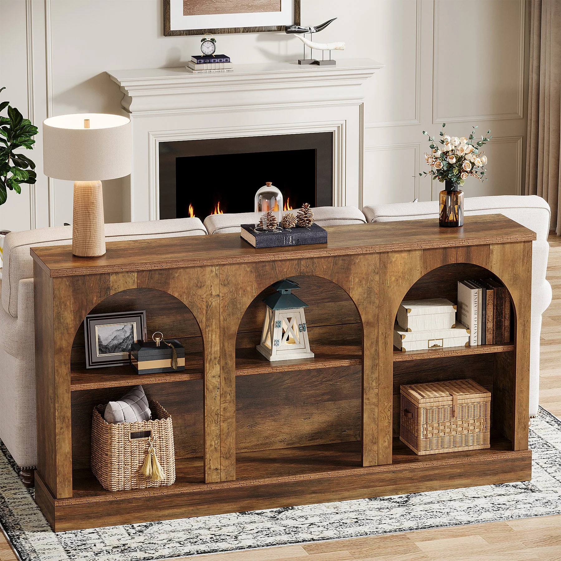 63" Console Table, Farmhouse Entryway Table with 3 Tier Storage - Image 4