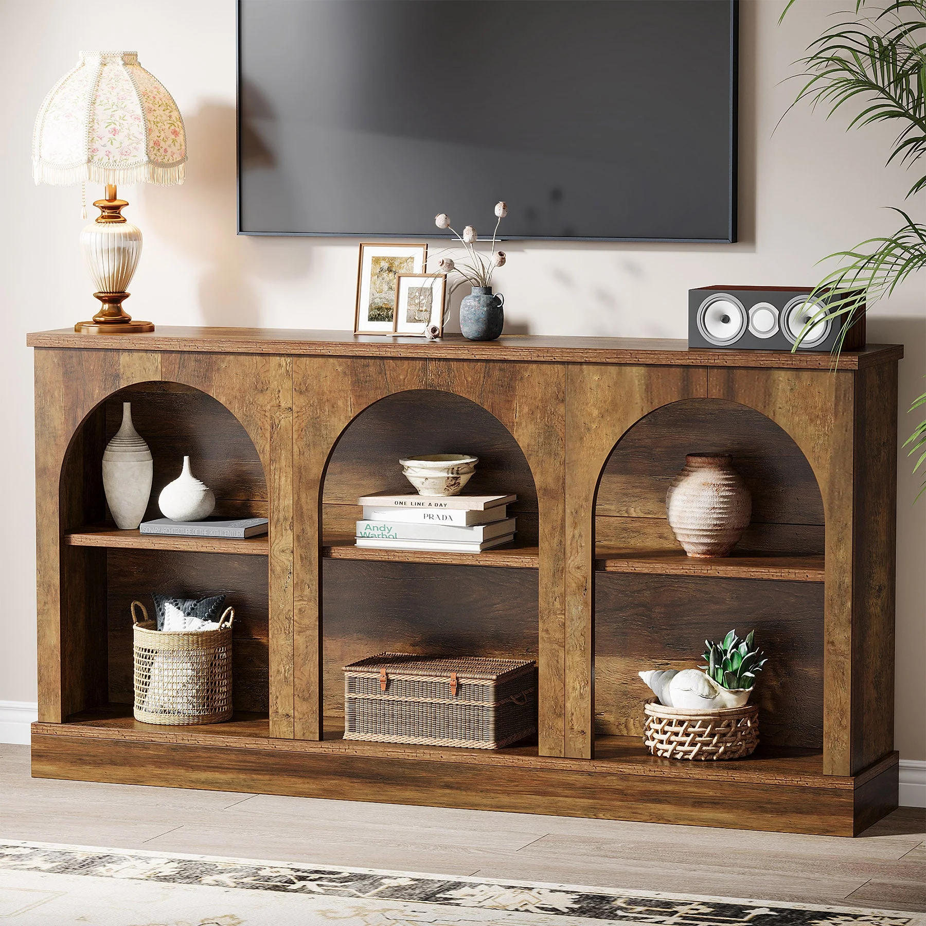 63" Console Table, Farmhouse Entryway Table with 3 Tier Storage - Image 5