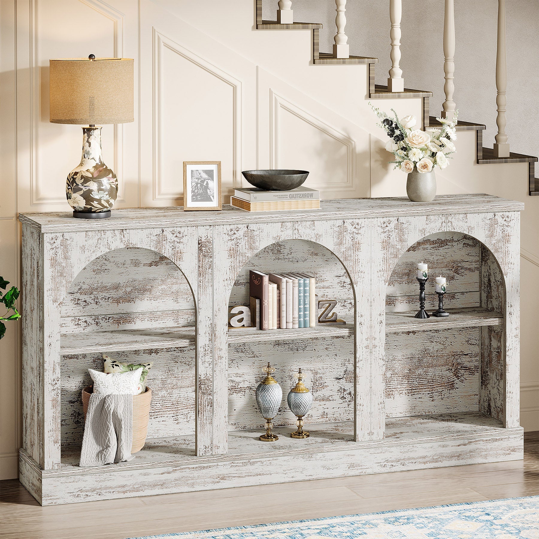 63" Console Table, Farmhouse Entryway Table with 3 Tier Storage - Image 7
