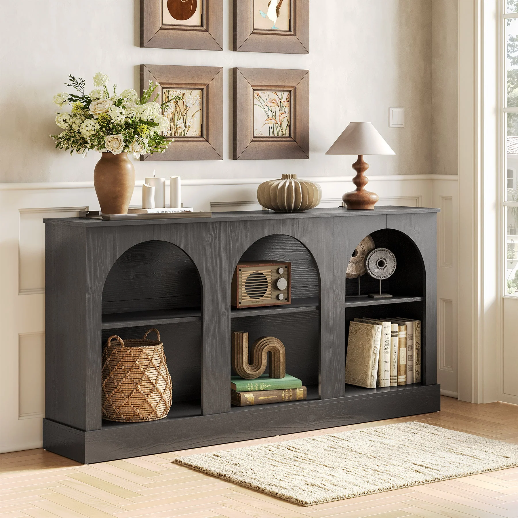 63" Console Table, Farmhouse Entryway Table with 3 Tier Storage - Image 9
