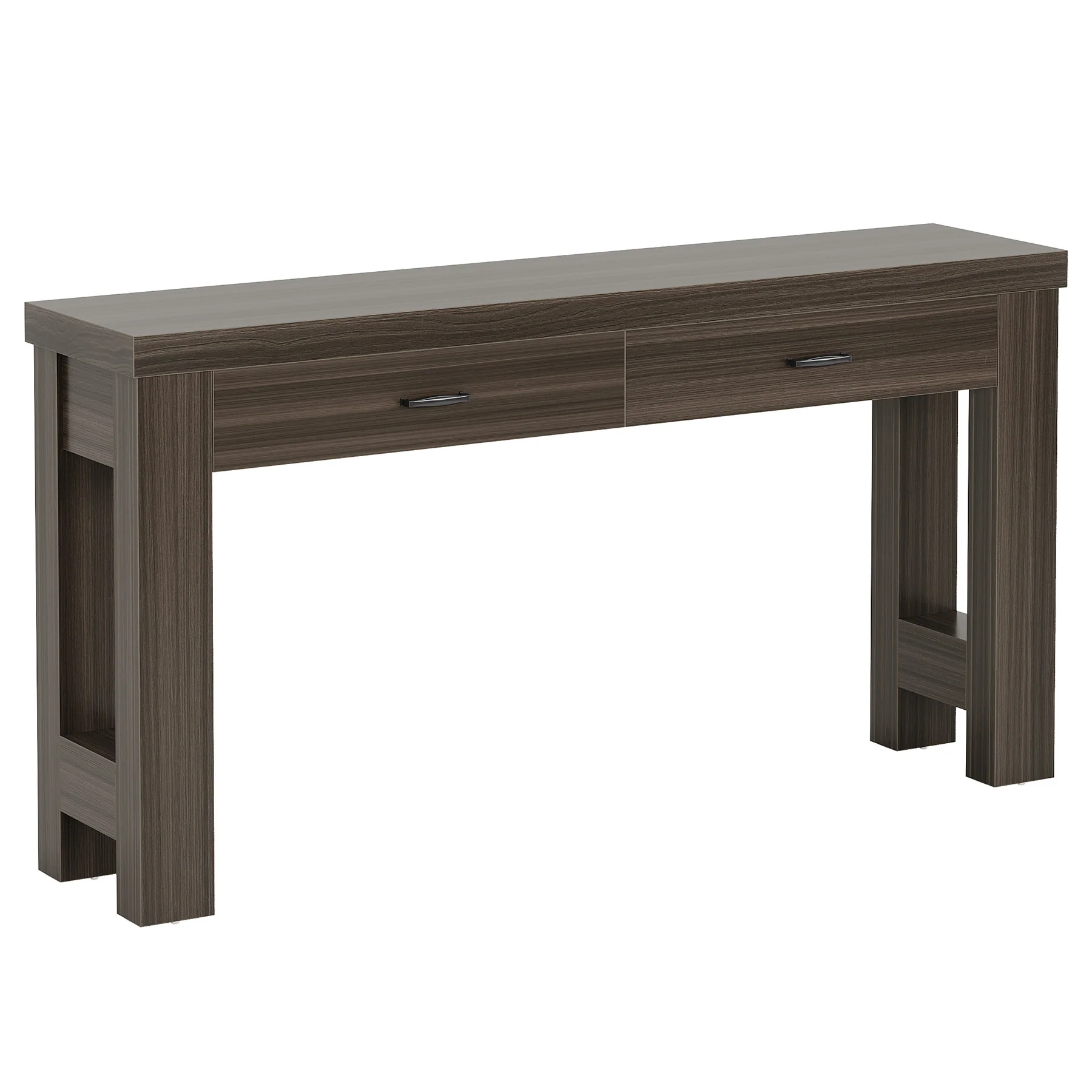 63" Console Table, Farmhouse Entryway Table with H-Shaped Legs and 2 Drawers - Image 8