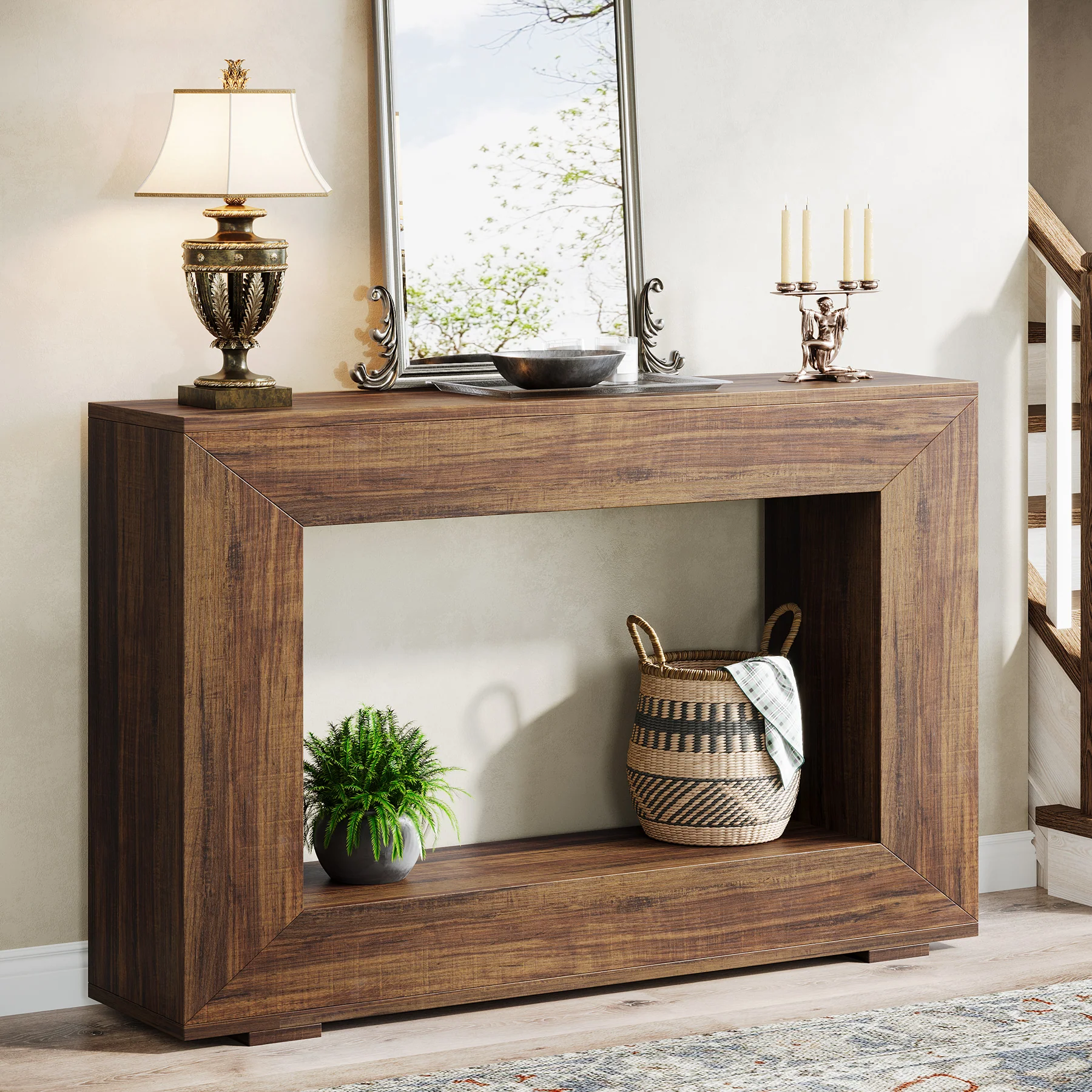 47" Farmhouse Console Table with Industrial Storage, Entryway Accent for Living Room & Entrance - Image 10