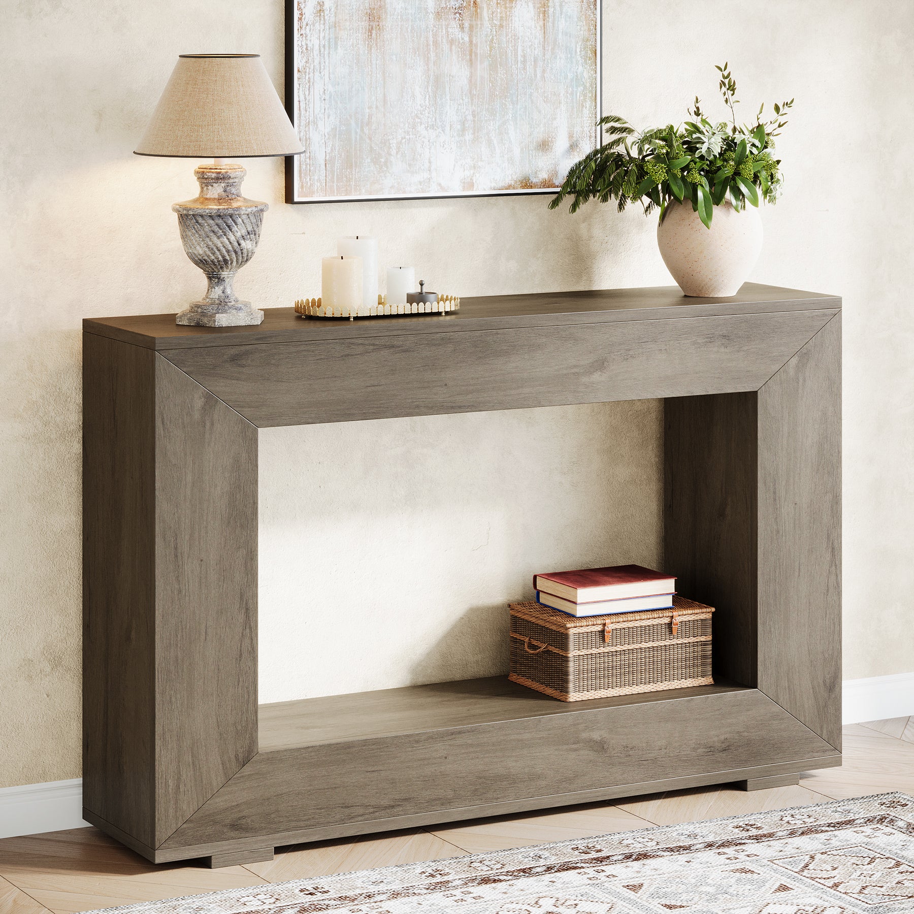 47" Farmhouse Console Table with Industrial Storage, Entryway Accent for Living Room & Entrance - Image 11