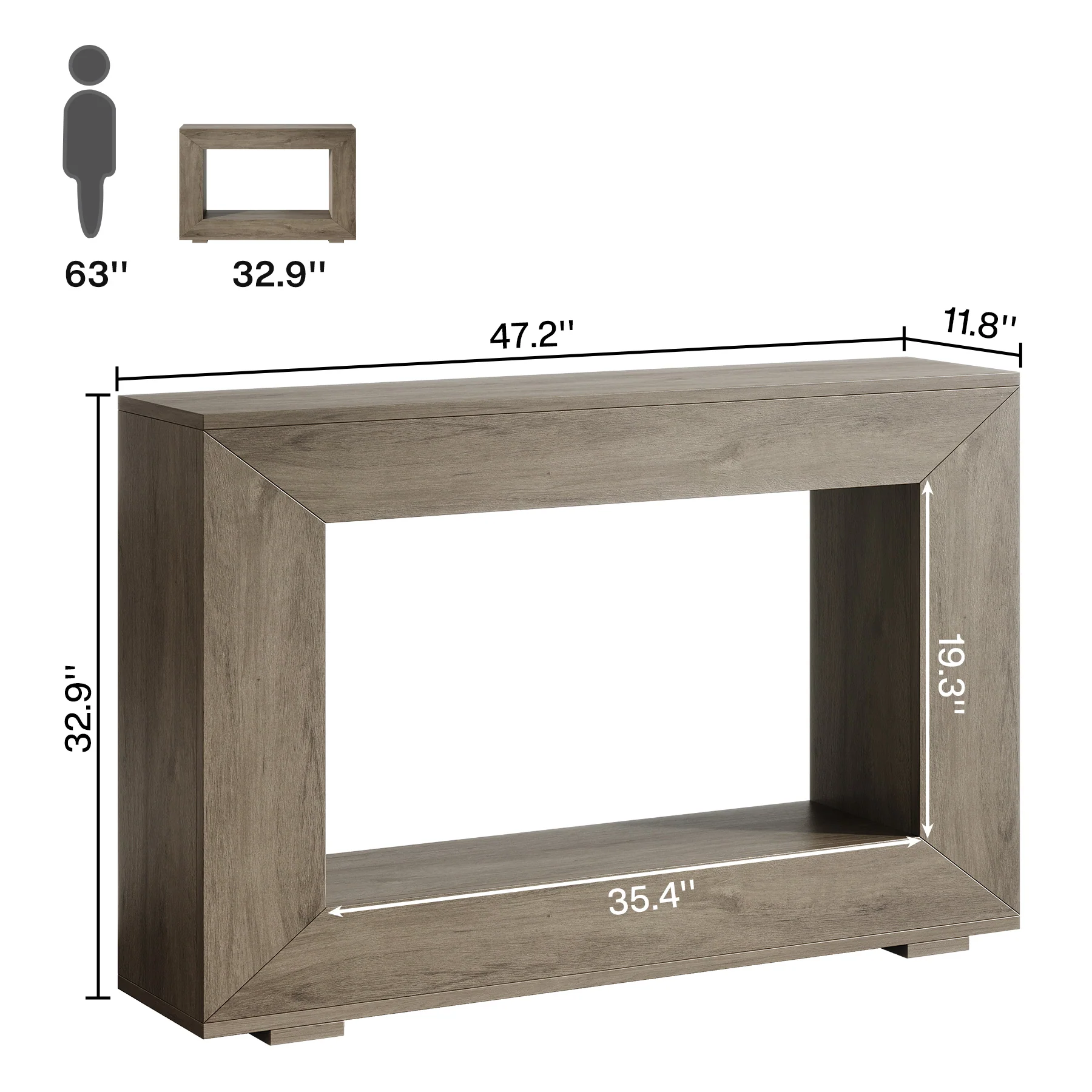 47" Farmhouse Console Table with Industrial Storage, Entryway Accent for Living Room & Entrance - Image 12