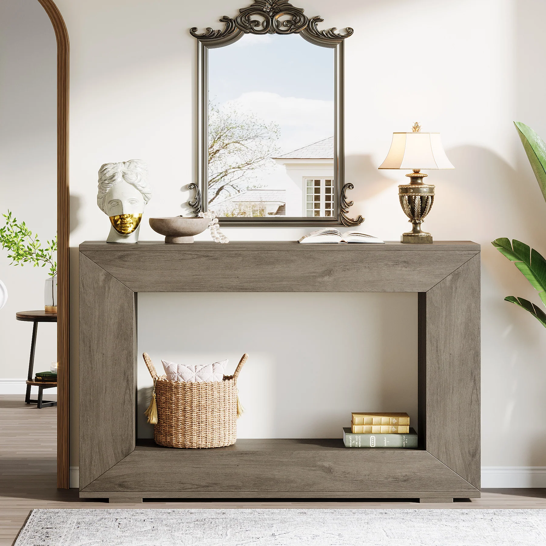47" Farmhouse Console Table with Industrial Storage, Entryway Accent for Living Room & Entrance - Image 13
