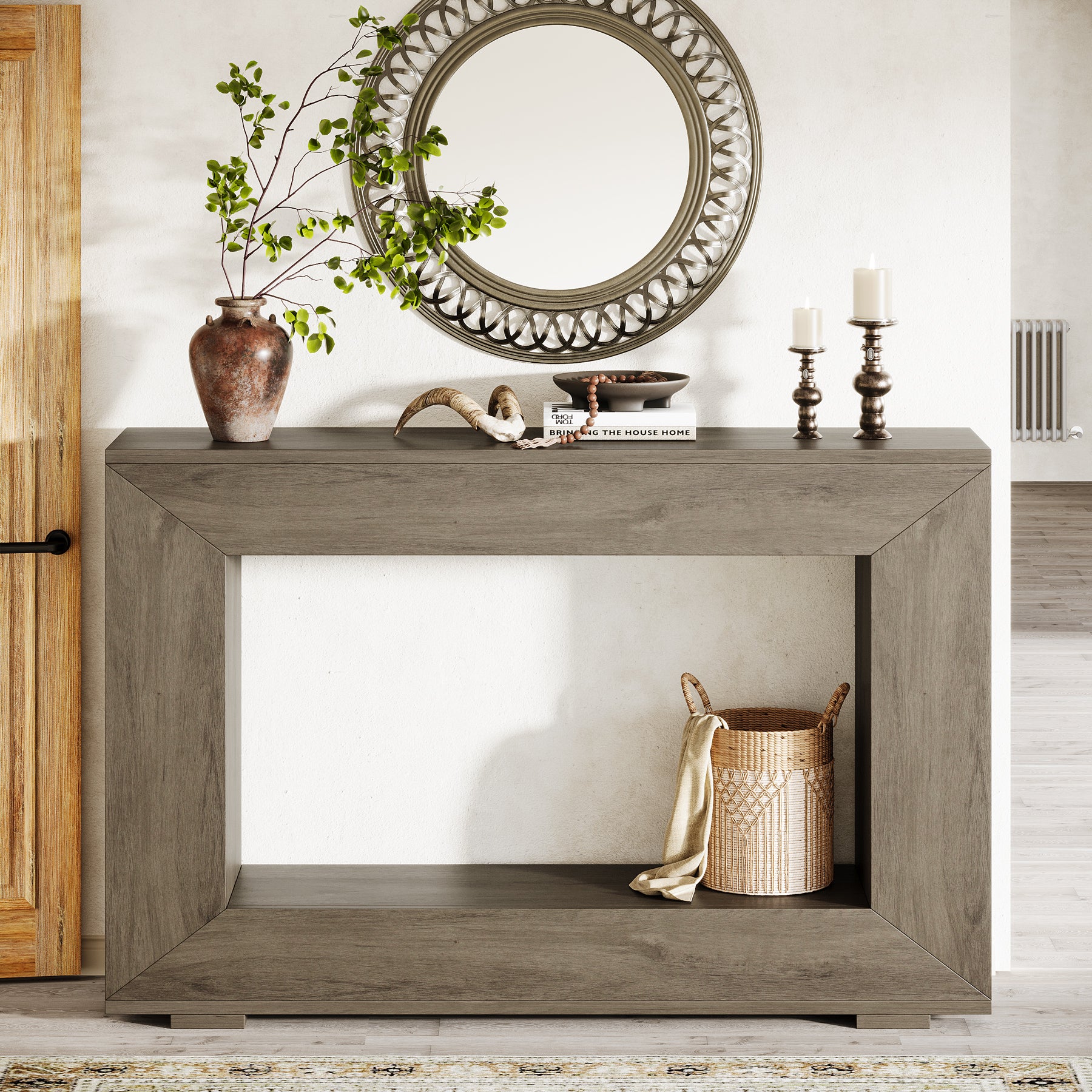 47" Farmhouse Console Table with Industrial Storage, Entryway Accent for Living Room & Entrance - Image 14