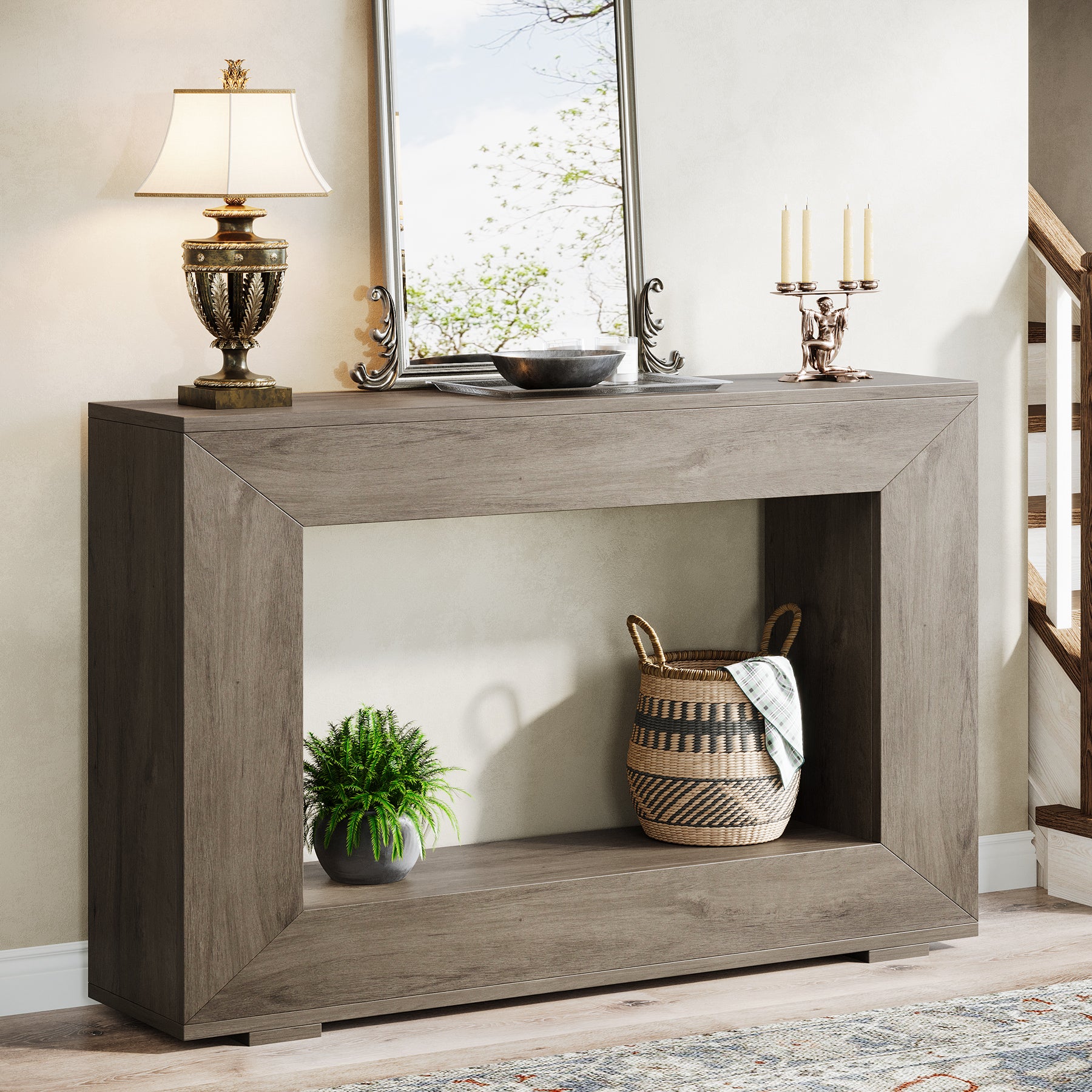 47" Farmhouse Console Table with Industrial Storage, Entryway Accent for Living Room & Entrance - Image 15
