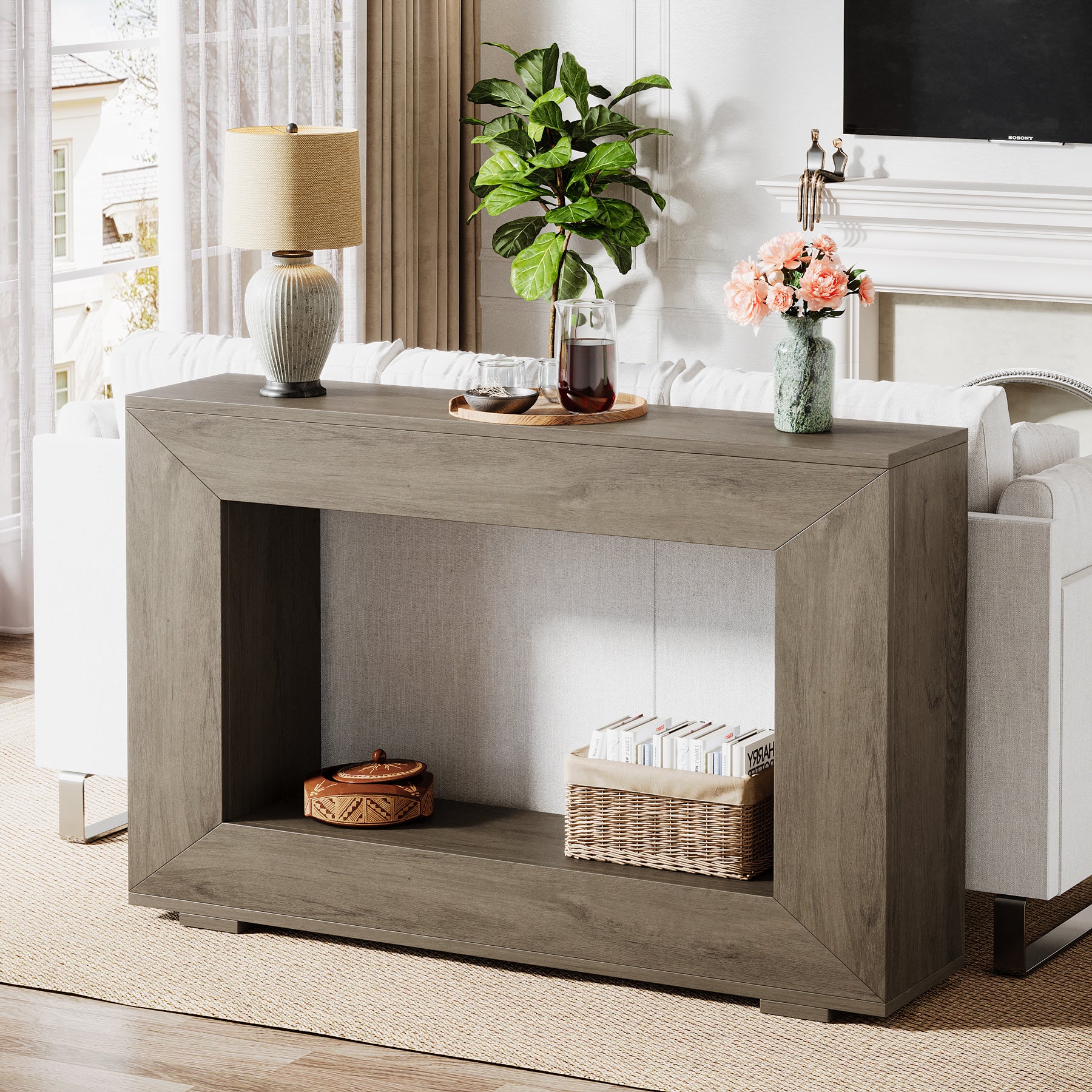47" Farmhouse Console Table with Industrial Storage, Entryway Accent for Living Room & Entrance - Image 16
