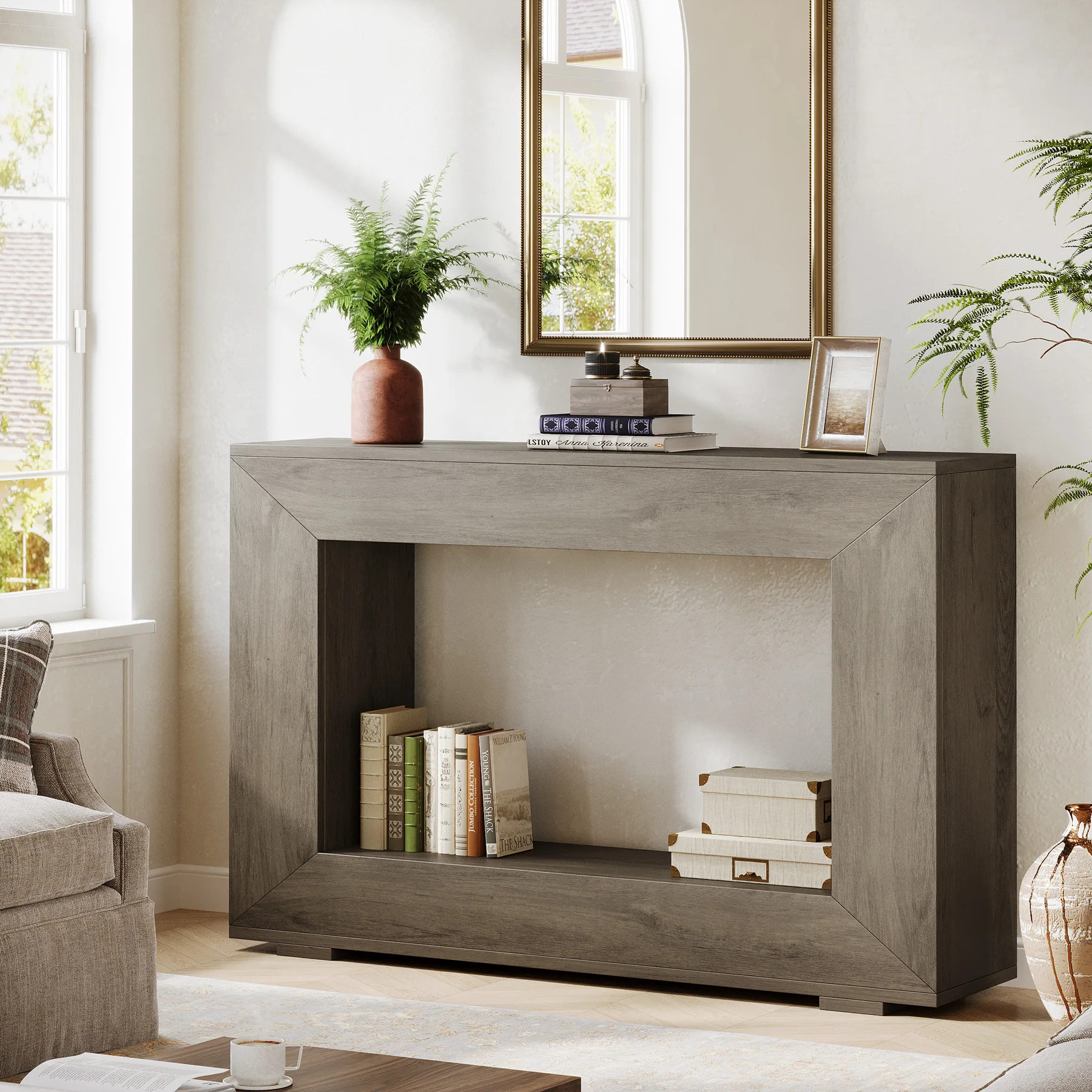 47" Farmhouse Console Table with Industrial Storage, Entryway Accent for Living Room & Entrance - Image 17
