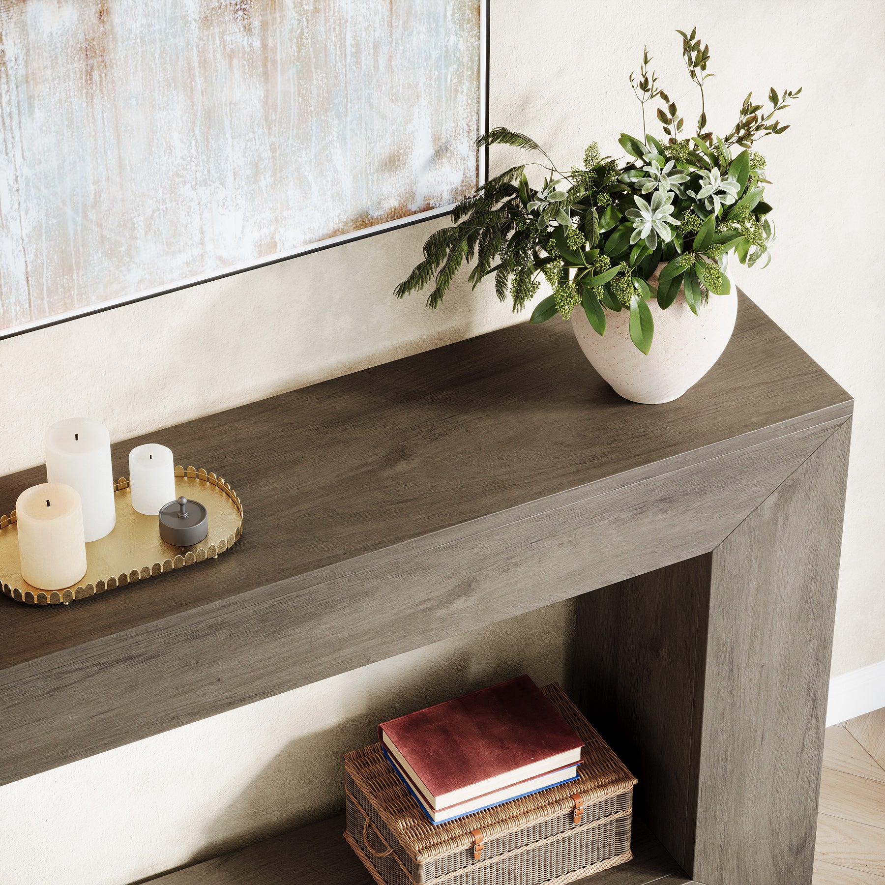47" Farmhouse Console Table with Industrial Storage, Entryway Accent for Living Room & Entrance - Image 19