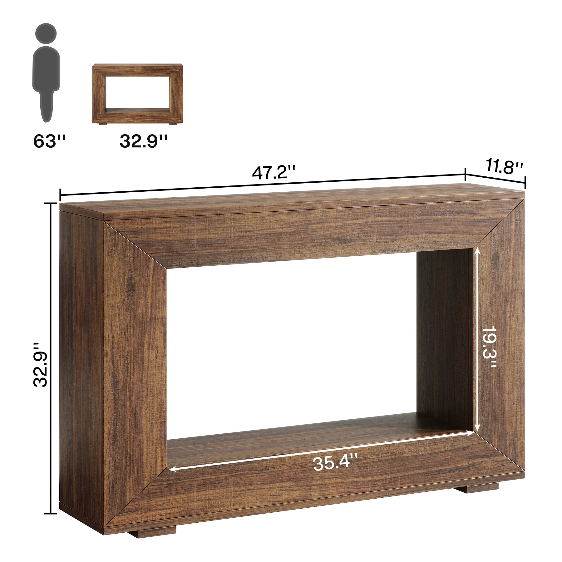 47" Farmhouse Console Table with Industrial Storage, Entryway Accent for Living Room & Entrance - Image 2