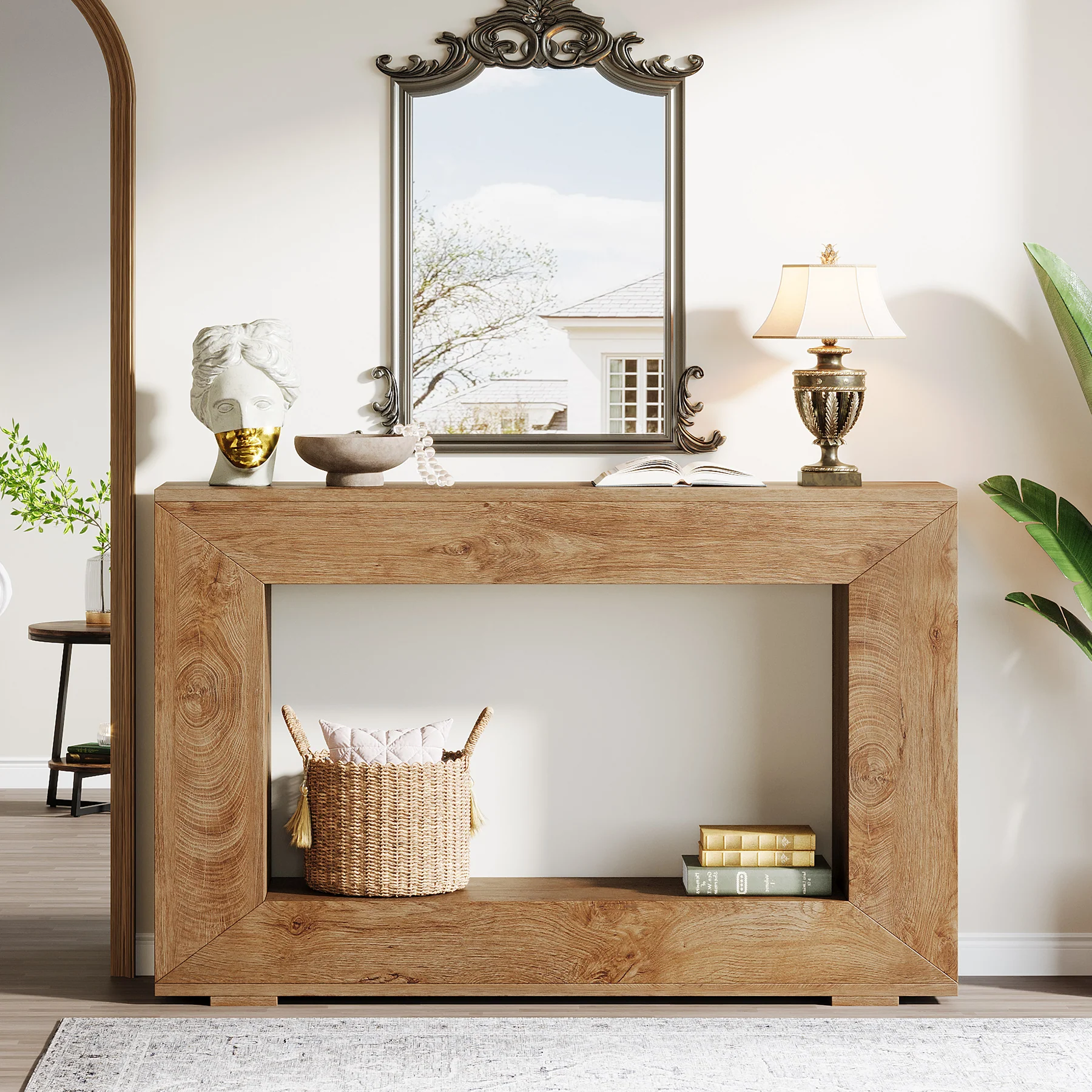 47" Farmhouse Console Table with Industrial Storage, Entryway Accent for Living Room & Entrance - Image 25