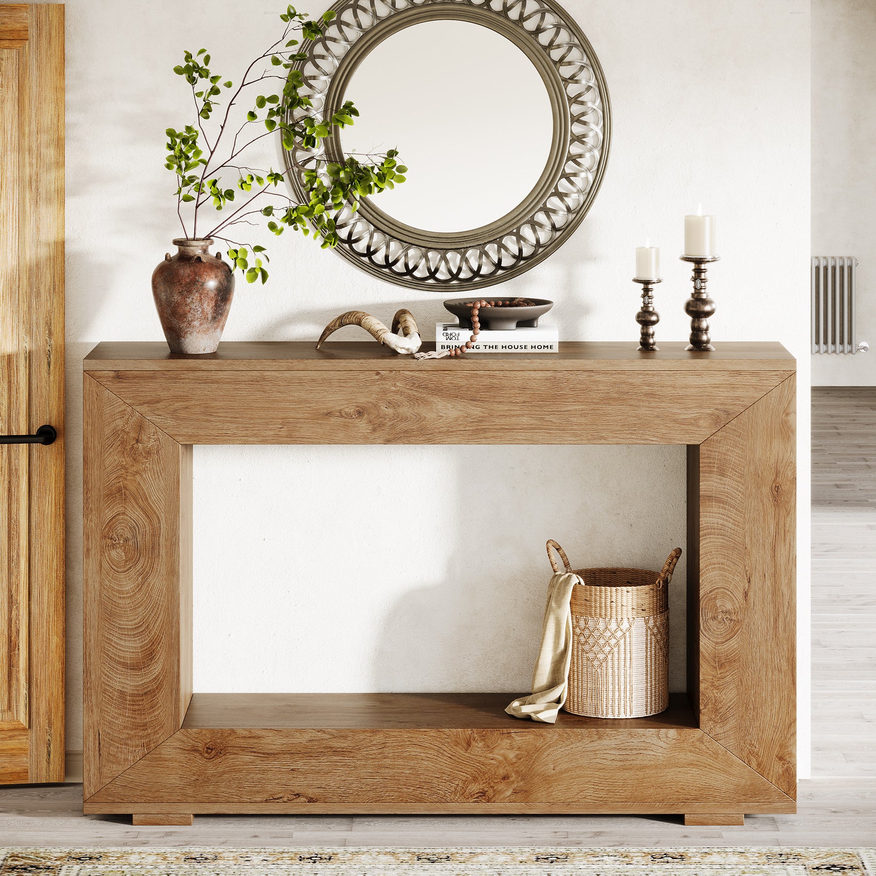 47" Farmhouse Console Table with Industrial Storage, Entryway Accent for Living Room & Entrance - Image 26