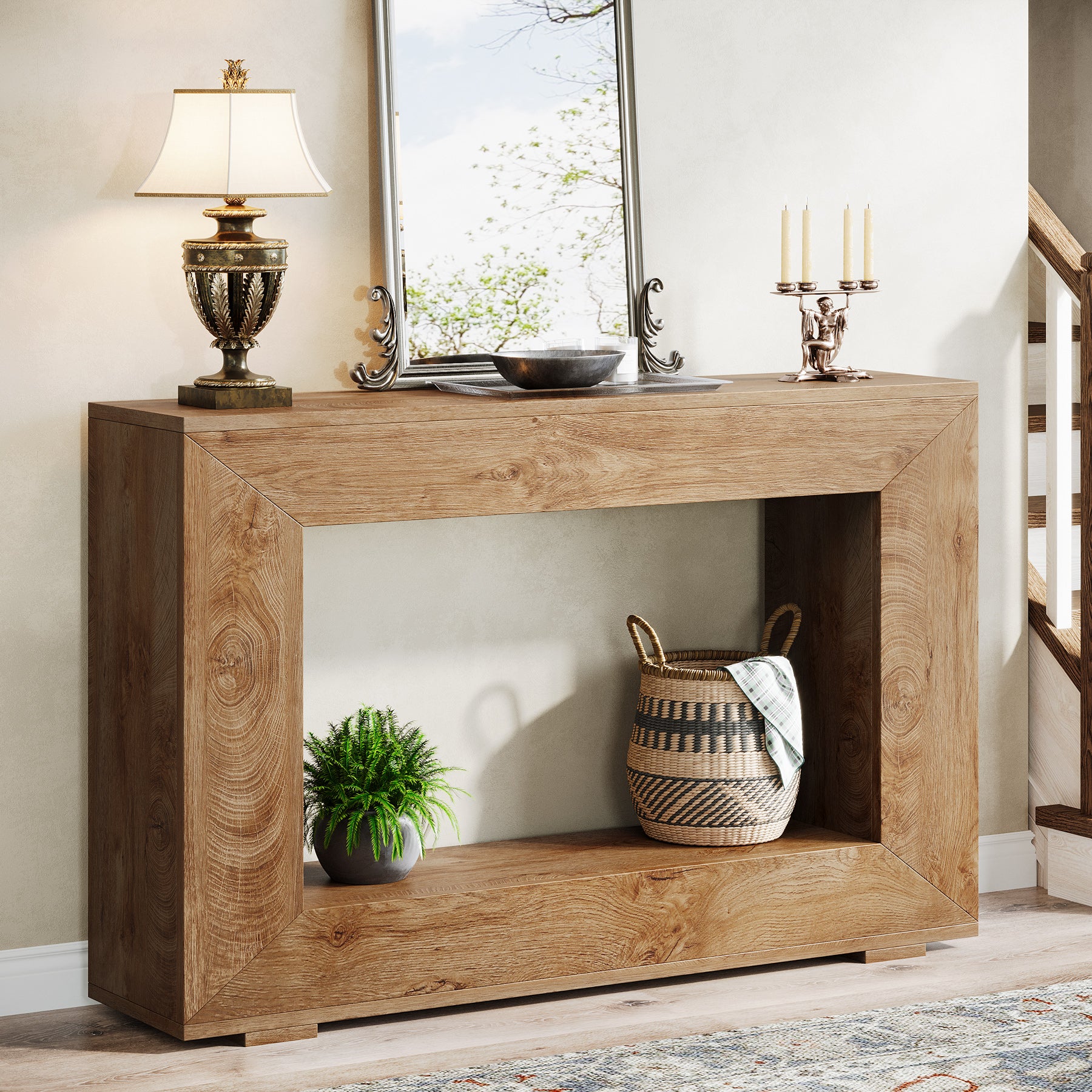47" Farmhouse Console Table with Industrial Storage, Entryway Accent for Living Room & Entrance - Image 27