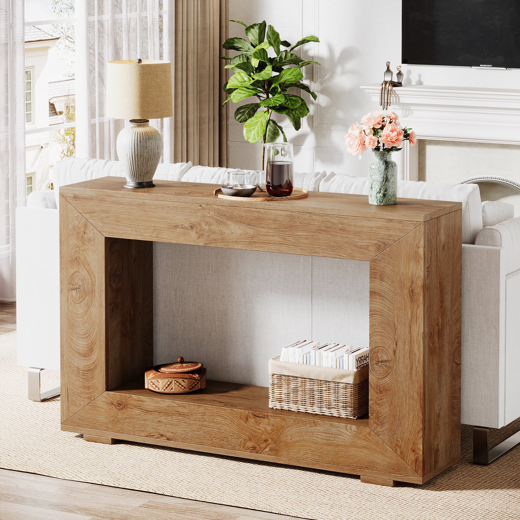 47" Farmhouse Console Table with Industrial Storage, Entryway Accent for Living Room & Entrance - Image 28
