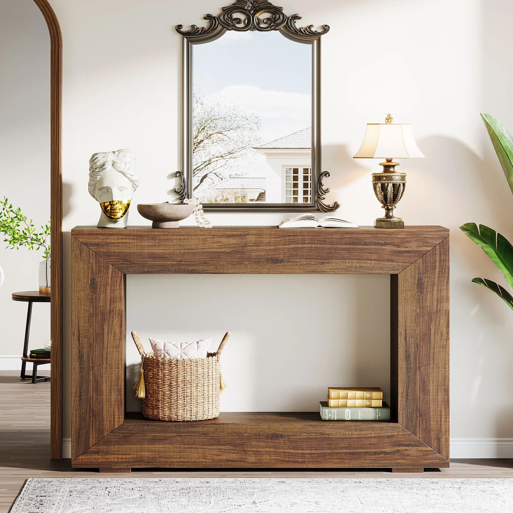 47" Farmhouse Console Table with Industrial Storage, Entryway Accent for Living Room & Entrance - Image 3