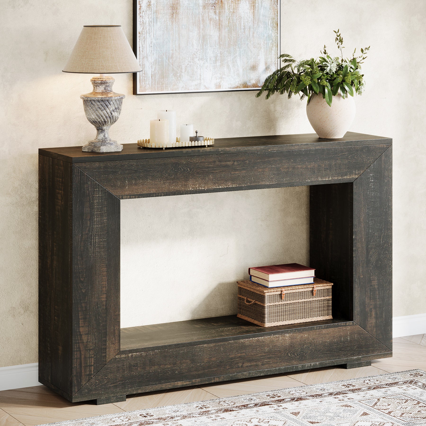 47" Farmhouse Console Table with Industrial Storage, Entryway Accent for Living Room & Entrance - Image 34